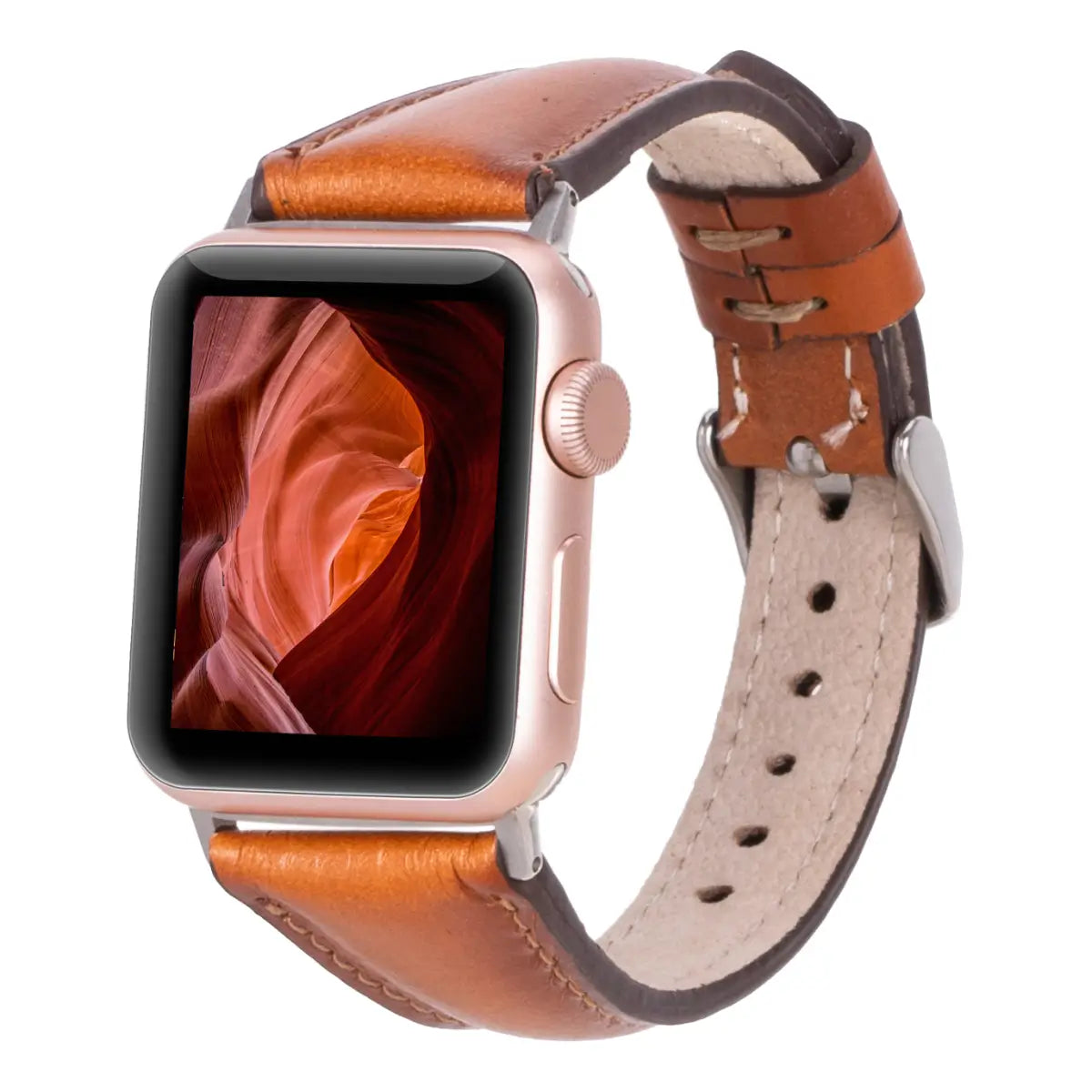 Premium Burnished Tan Leather Slim Apple Watch Band - Stylish & Comfortable for Everyday Wear, Workouts & Business Meetings