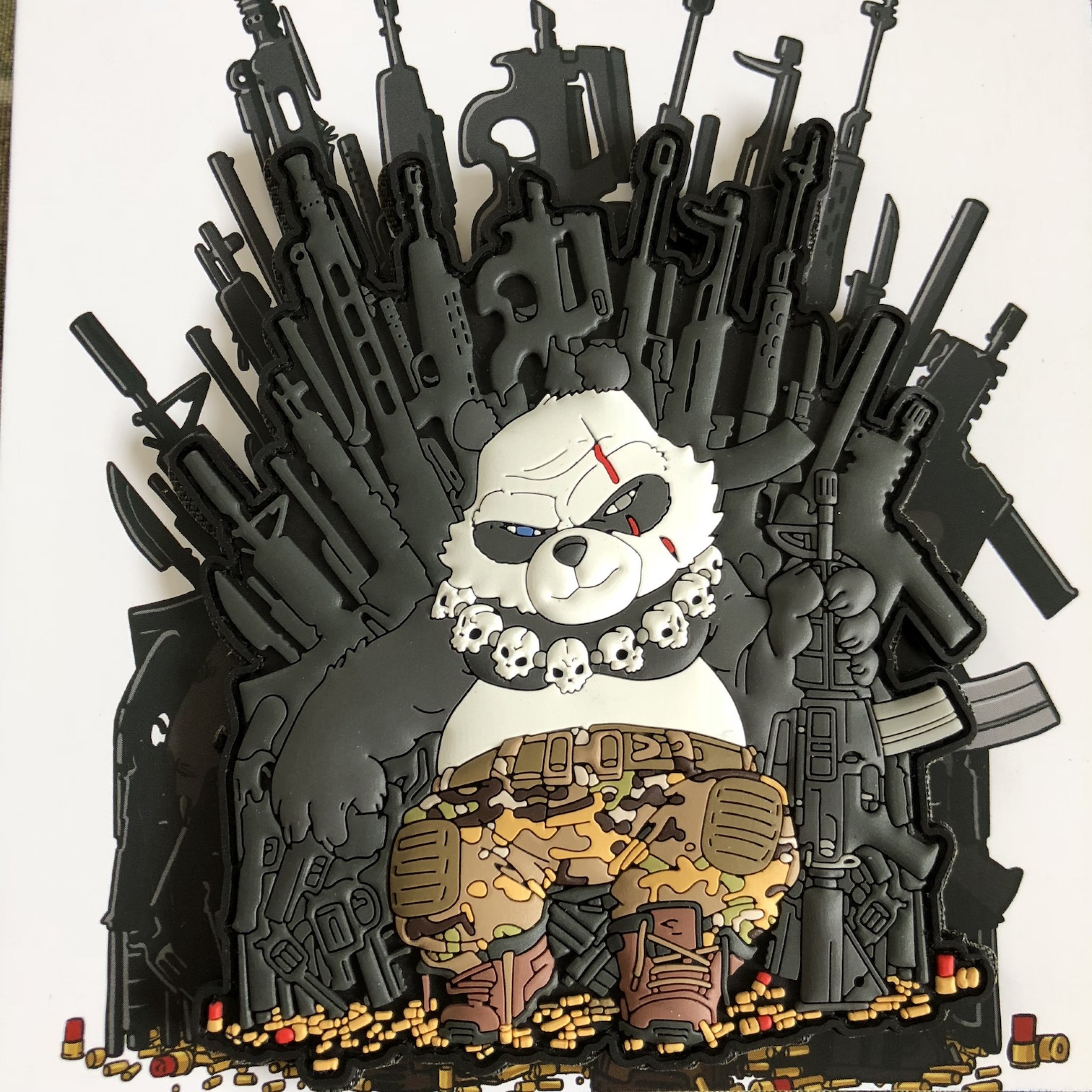 Panda on Throne War - Game of Guns Edition Embroidered Patch by HIWEZ | Collectible Badge for Jackets, Hats & Backpacks | Perfect for Cosplay, Gaming Fans & Military Style Enthusiasts