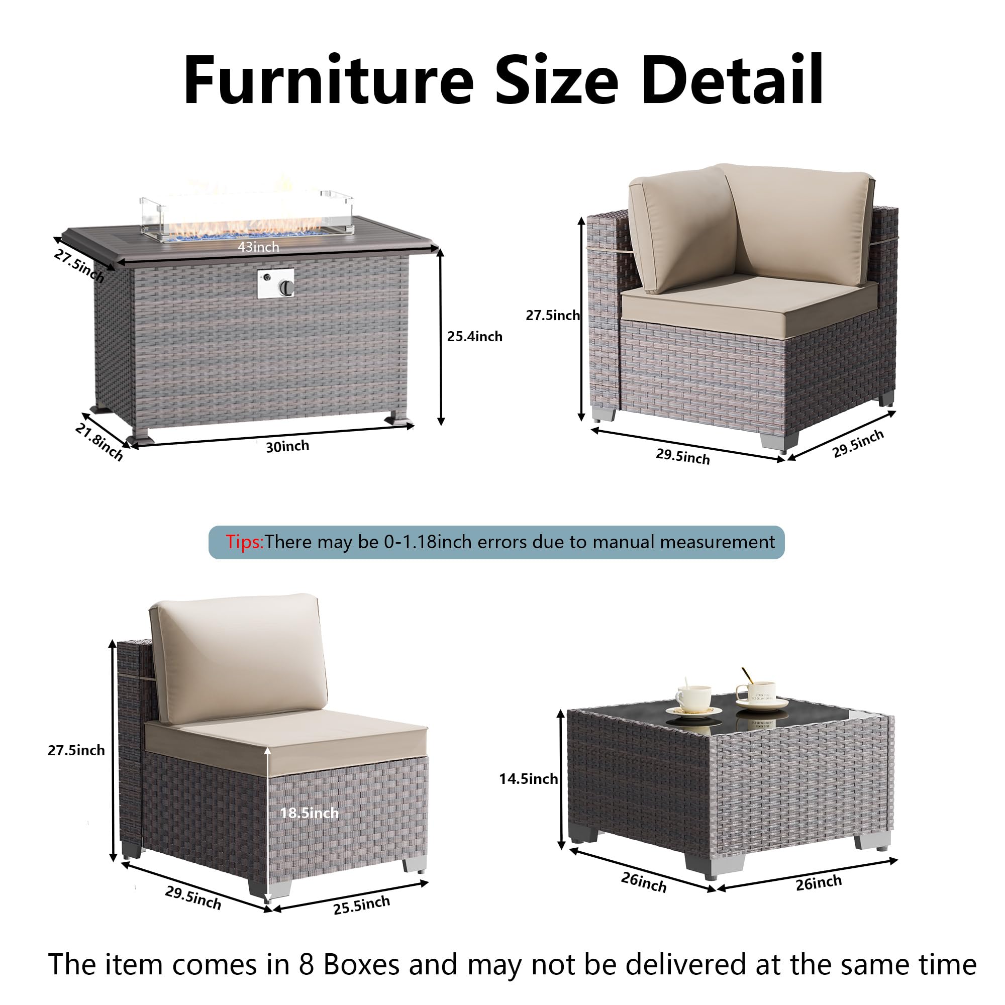15-Piece Outdoor Patio Furniture Set with 43