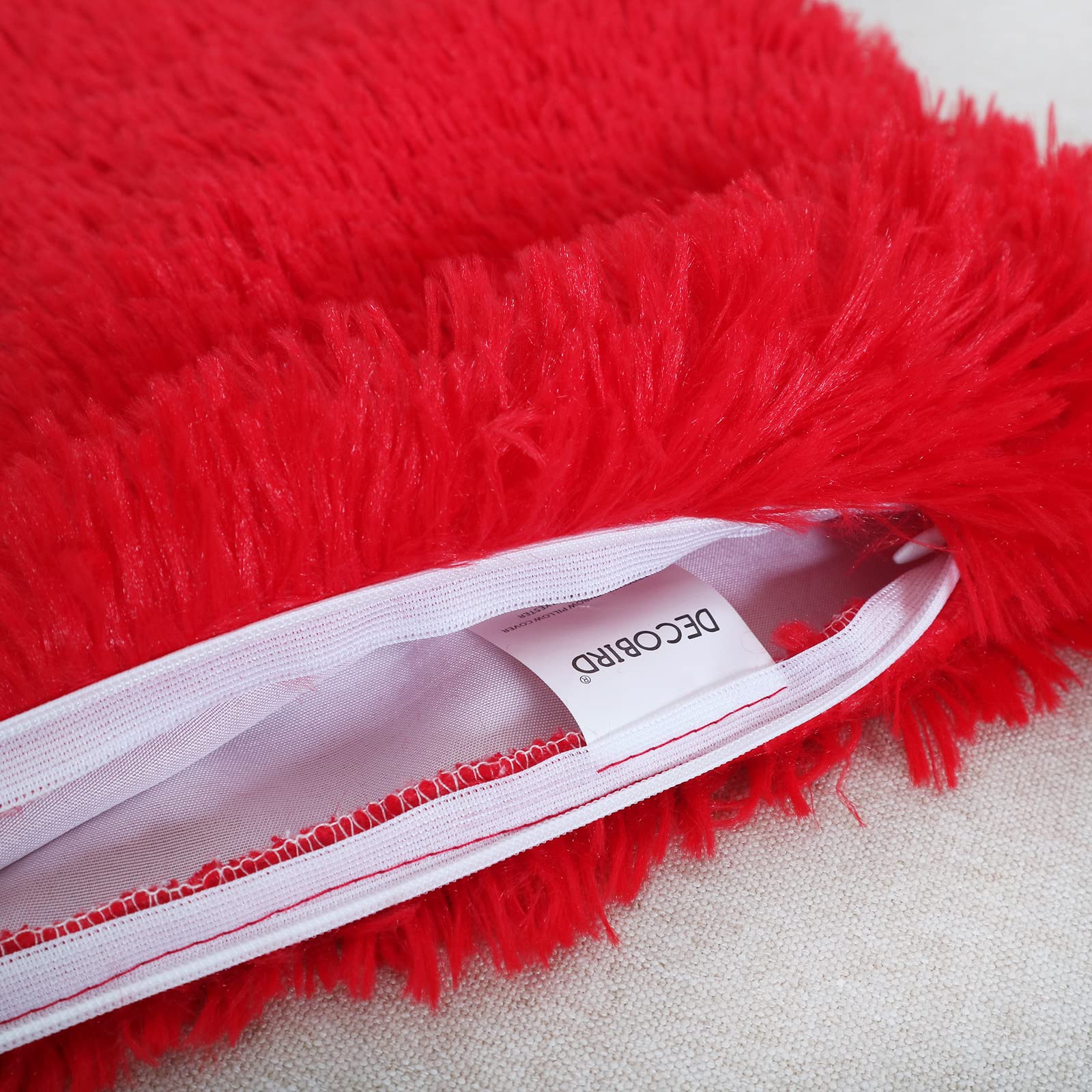 DECOBIRD 18x18 Inch Extra Soft Faux Fur Pillow Cover - Double Sided Fluffy Shaggy Throw Pillow Case - Cozy Plush Microfiber Fleece Cushion Cover (Bright Red, 1 Piece) - Perfect for Sofa, Bed, Couch & Home Decor