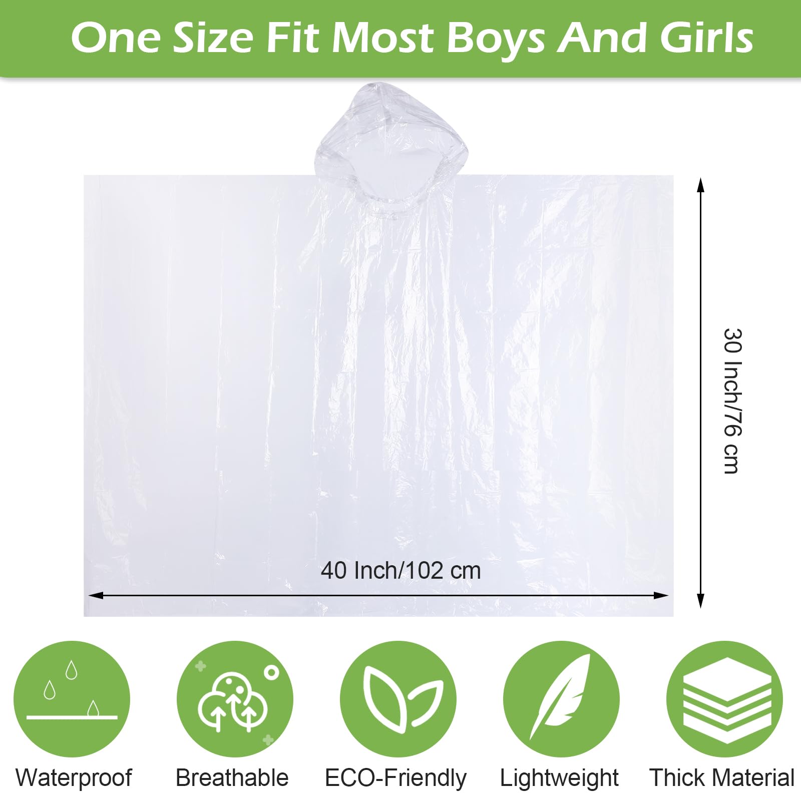 Hercicy 30 Pack Kids Disposable Rain Ponchos - Clear Bulk Emergency Raincoats for Boys & Girls - Perfect for Outdoor Events, Camping, Hiking & Theme Parks