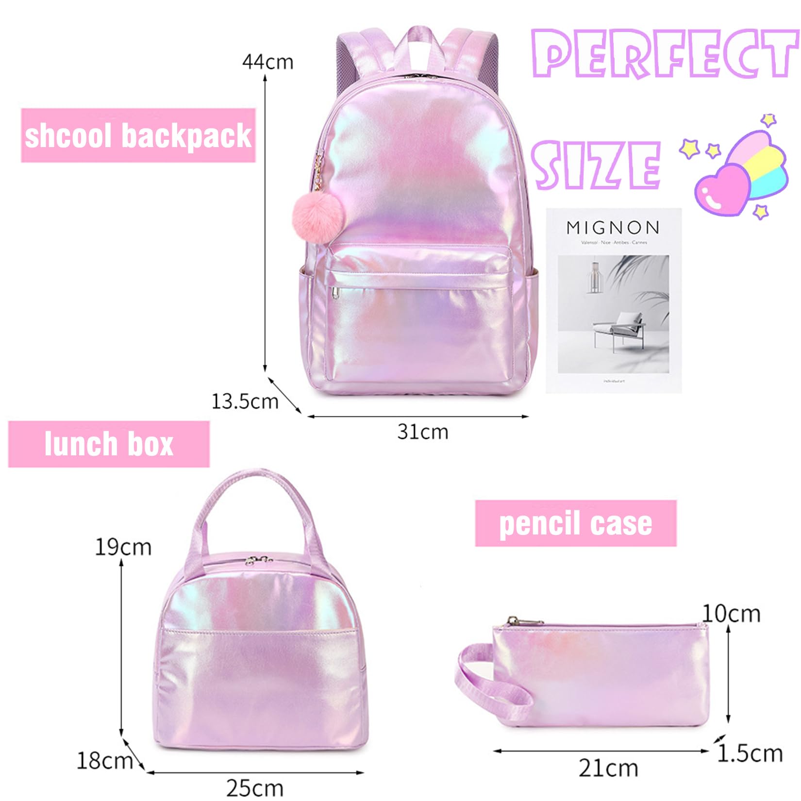 **Girls Backpack for School - 16 Inch Laptop Backpack with Lunch Box for Teens & Elementary Students - Durable Bookbag for Middle School, College & Travel**    *(Perfect for Daily School Use, Study Trips, and Outdoor Adventures!)*