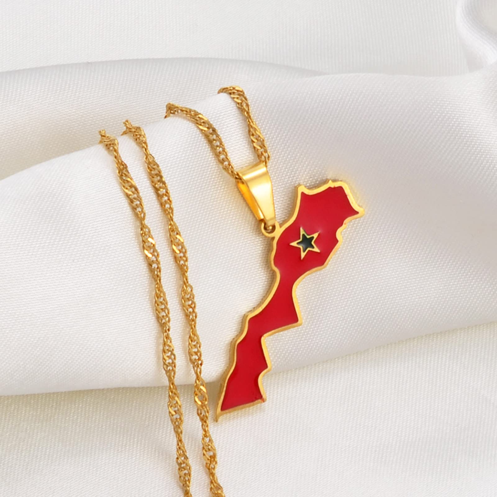 Morocco Map Pendant Necklace - Gold Ethnic African Thin Chain Jewelry for Women & Men | Patriotic Flag Charm, Hip Hop Style, 45cm | Perfect for Parties, Gifts & Cultural Fashion