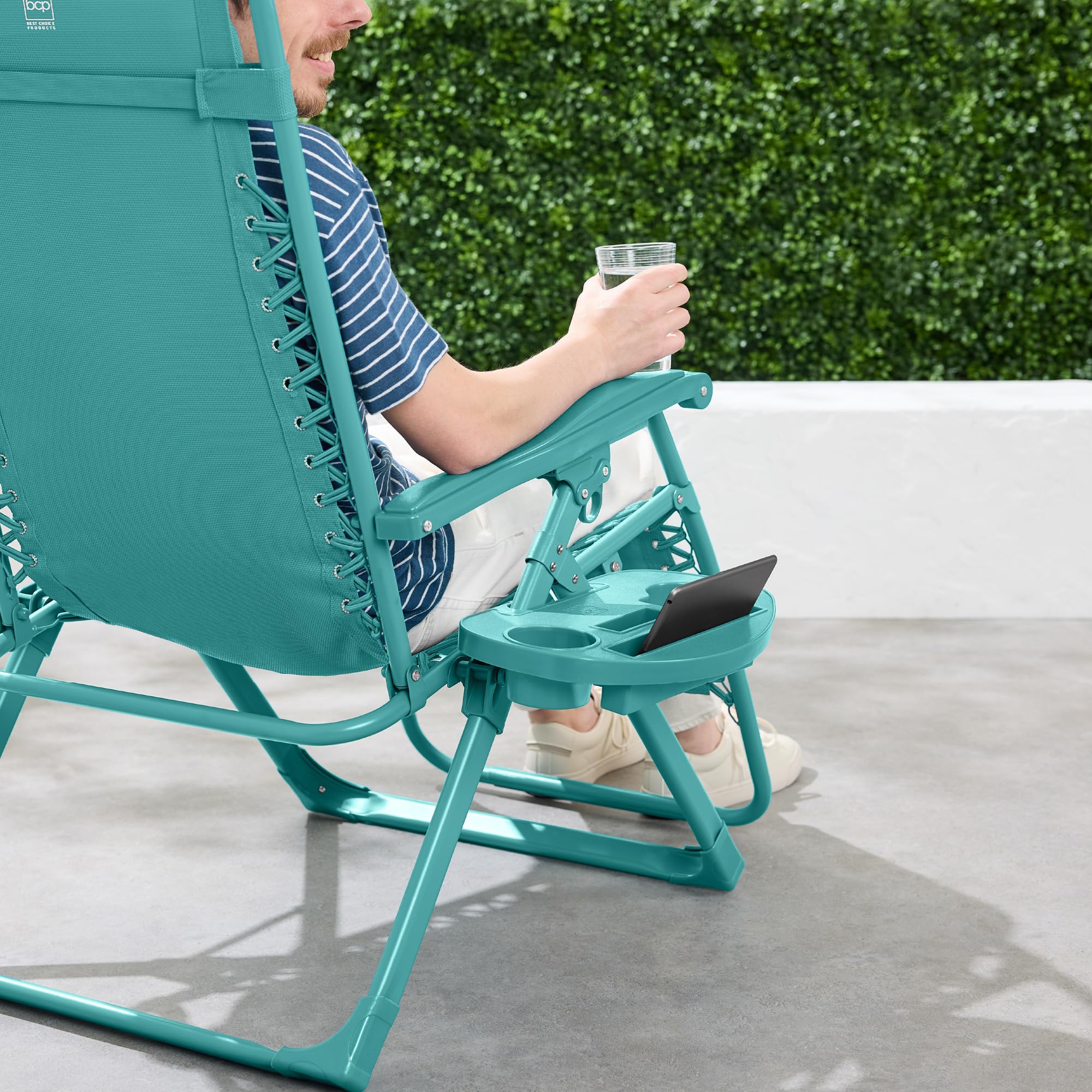 Best Adjustable Zero Gravity Reclining Chair for Outdoor Patio - Foldable Lounge Chair with Side Tray & Headrest - Caribbean Blue - Perfect for Backyard Relaxation, Poolside Lounging & Camping Comfort