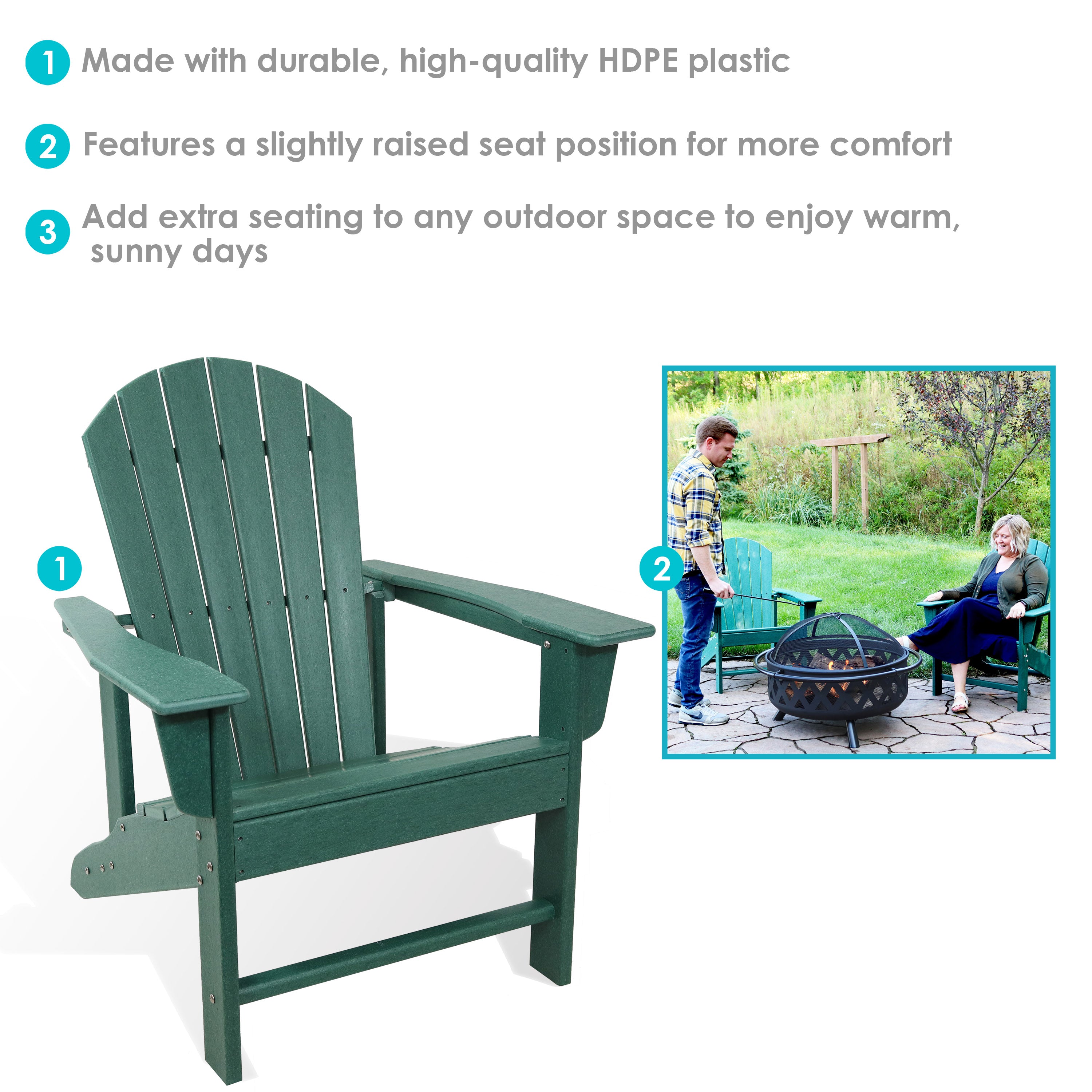 All-Weather Adirondack Chair by Sunnydaze - Heavy Duty 300 lb Capacity, 38.25