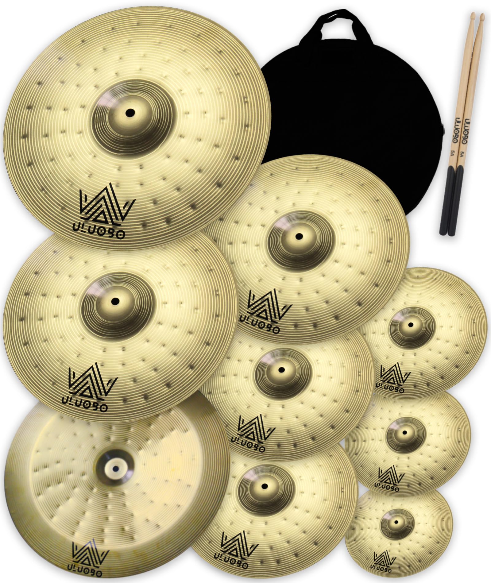 9-Piece Cymbal Pack for Drum Set - Premium Brass Cymbals for Drummers | Perfect for Live Performances, Studio Recording & Practice Sessions