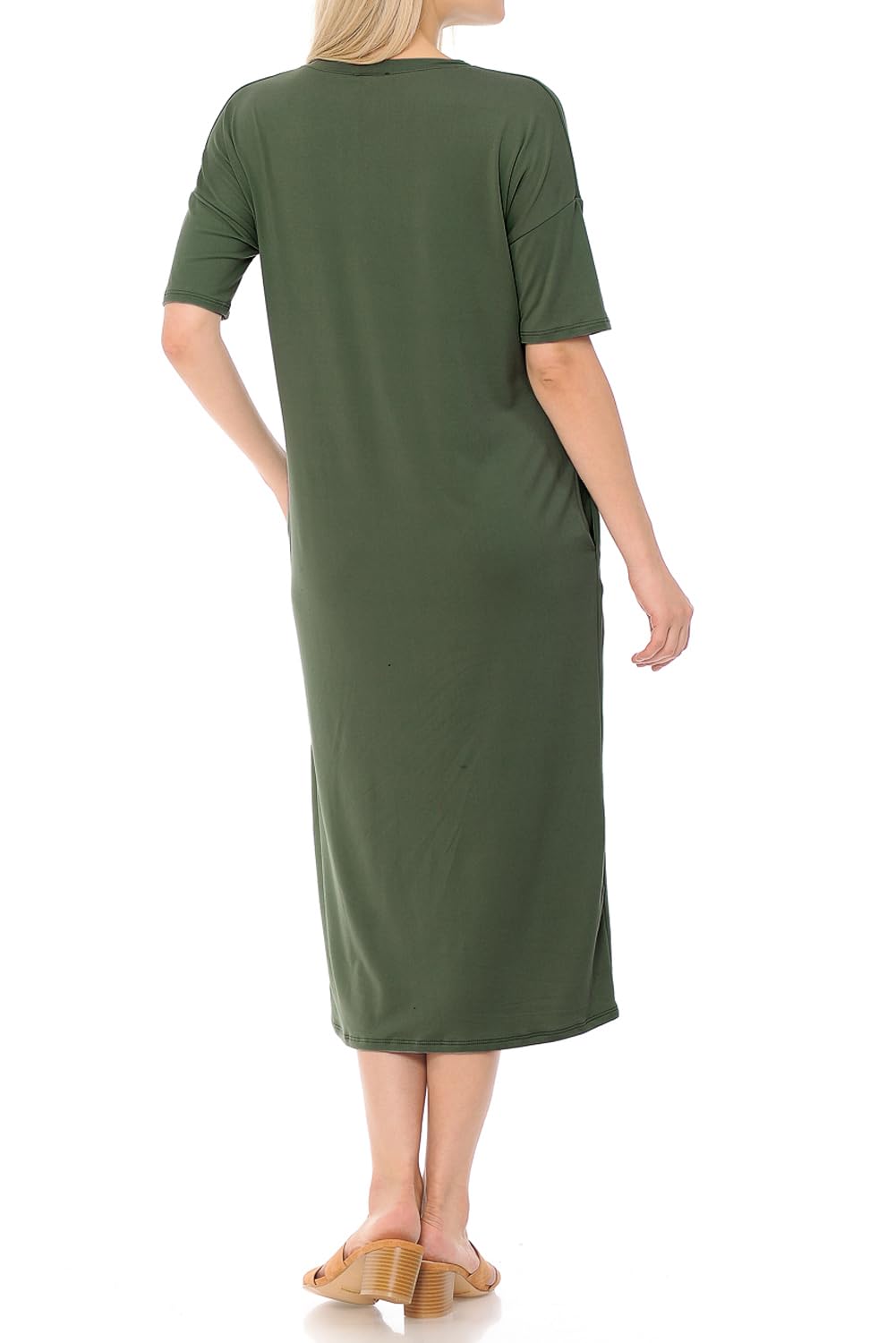 Iconic Luxe Women's Midi Dress with Half Sleeves & Pockets - Elegant Casual Wear for Office, Party & Date Night