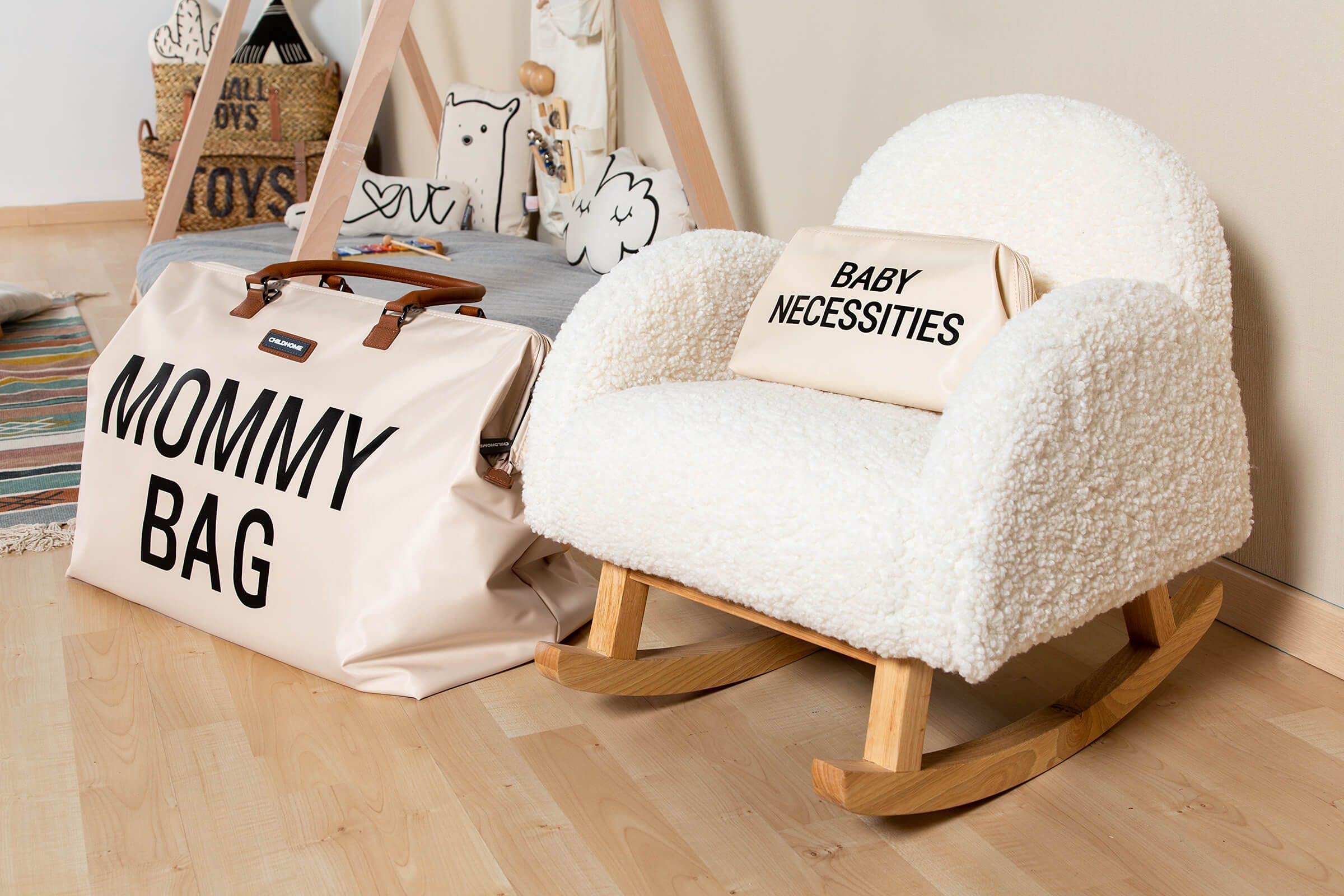 **The Original Mommy Bag by Childhome - Large Baby Diaper Bag, Hospital & Travel Tote for Moms - Pregnancy Must Haves in Off White & Black - Perfect for Hospital Visits, Daycare Trips & Family Outings**