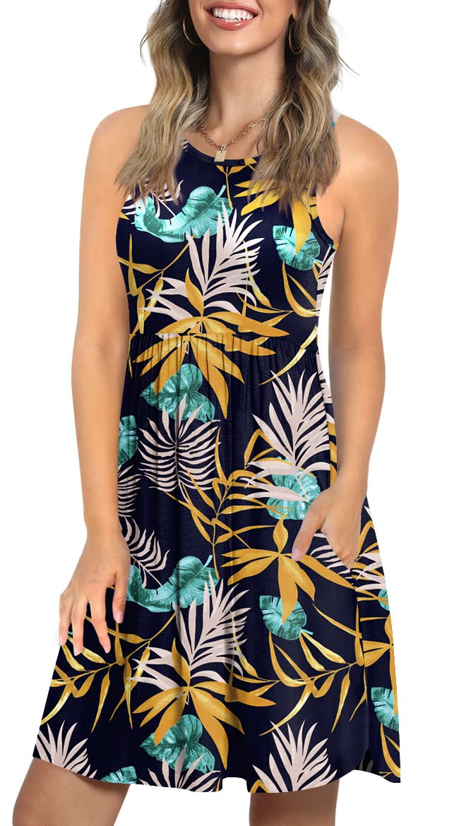 LONGYUAN Women's Summer Dresses 2023 - Stretchy Sleeveless Sun Dresses with Pockets | Casual Beach Wear, Vacation Outfits & Everyday Comfort