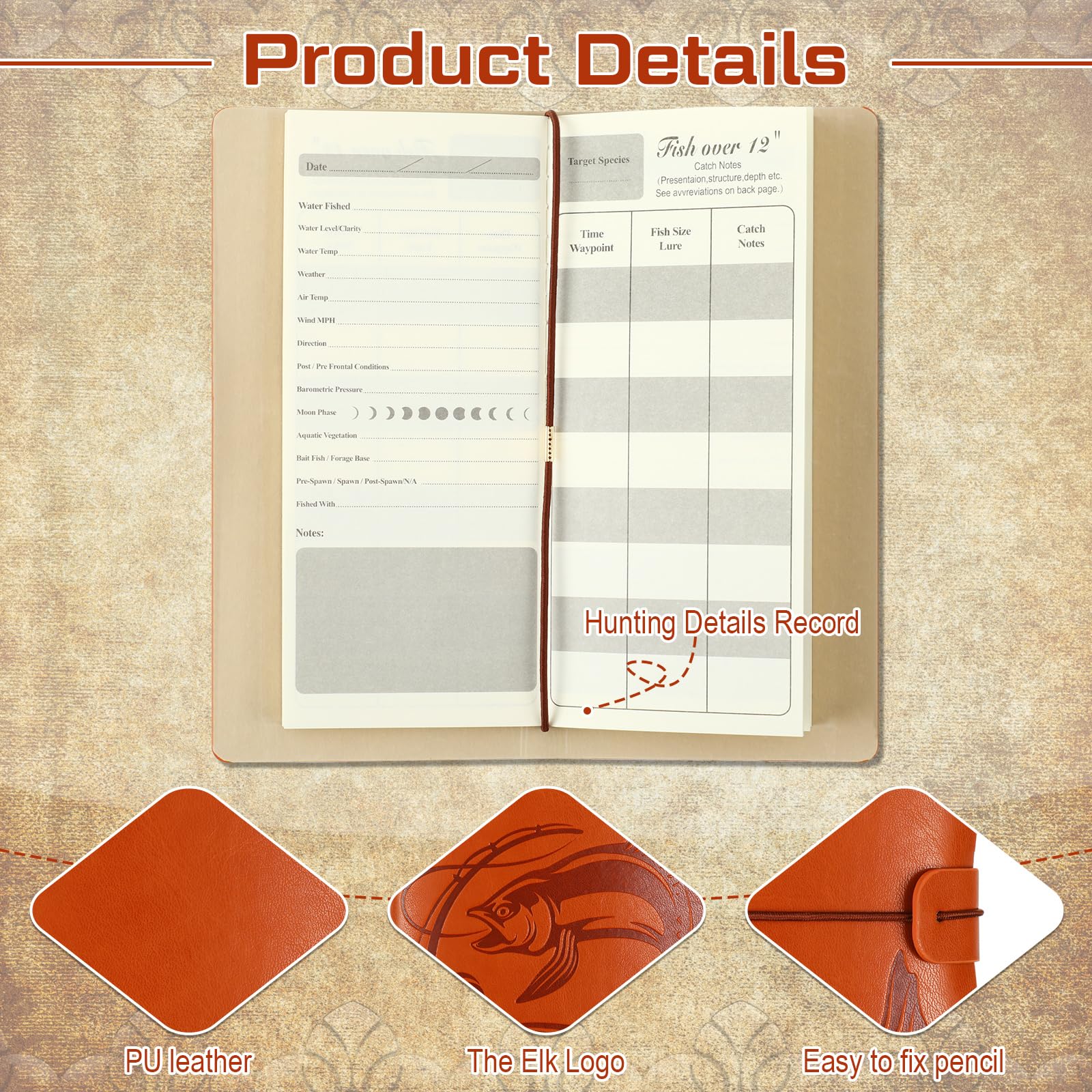 Glenmal Fishing Log Book with Pen - Fishing Journal Notebook for Men, Dad, Husband - Record Fishing Details & Memories - Perfect Gift for Father's Day, Birthday - 96 Pages - Ideal for Anglers, Outdoorsmen & Fishing Enthusiasts