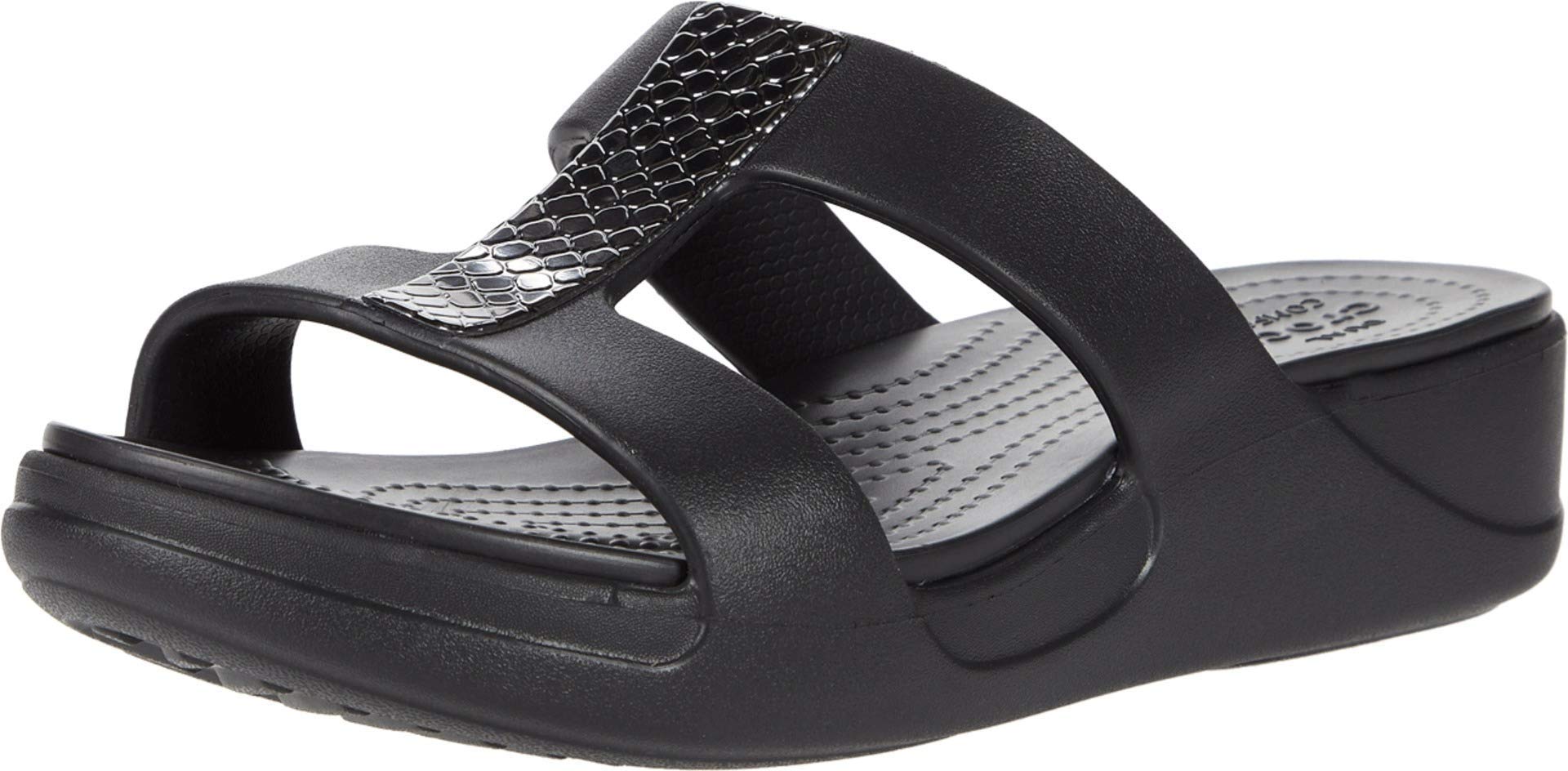 Crocs Women’s Monterey Metallic Slip-On Wedge Sandals - Comfortable Casual Shoes for Walking, Beach & Summer Outfits