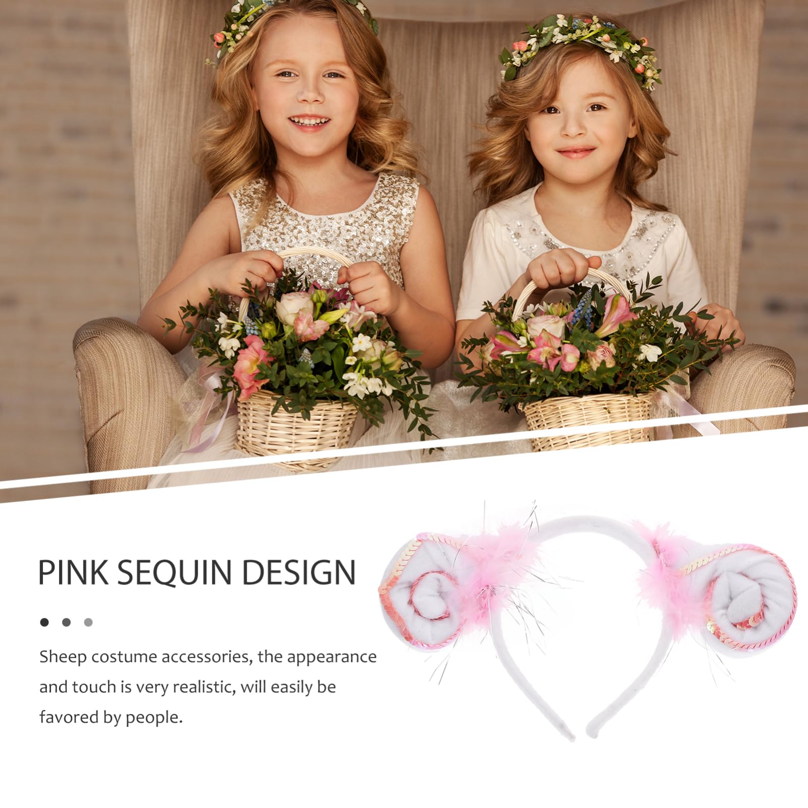 FRCOLOR Sheep Headband & Tail Set - Women & Kids Faux Fur Sheep Ears and Tail Costume Accessories for Halloween, Cosplay, Christmas, and Themed Parties - Sequins & Soft Material for Comfortable Wear
