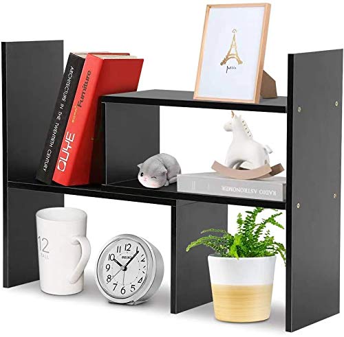 Aleiodvn 2-Shelf Desktop Bookshelf - Adjustable Storage Organizer for Office & Home - Modern Black Decor Shelf for Books, Plants & Display Items - Perfect for Small Spaces, Dorm Rooms & Workspaces