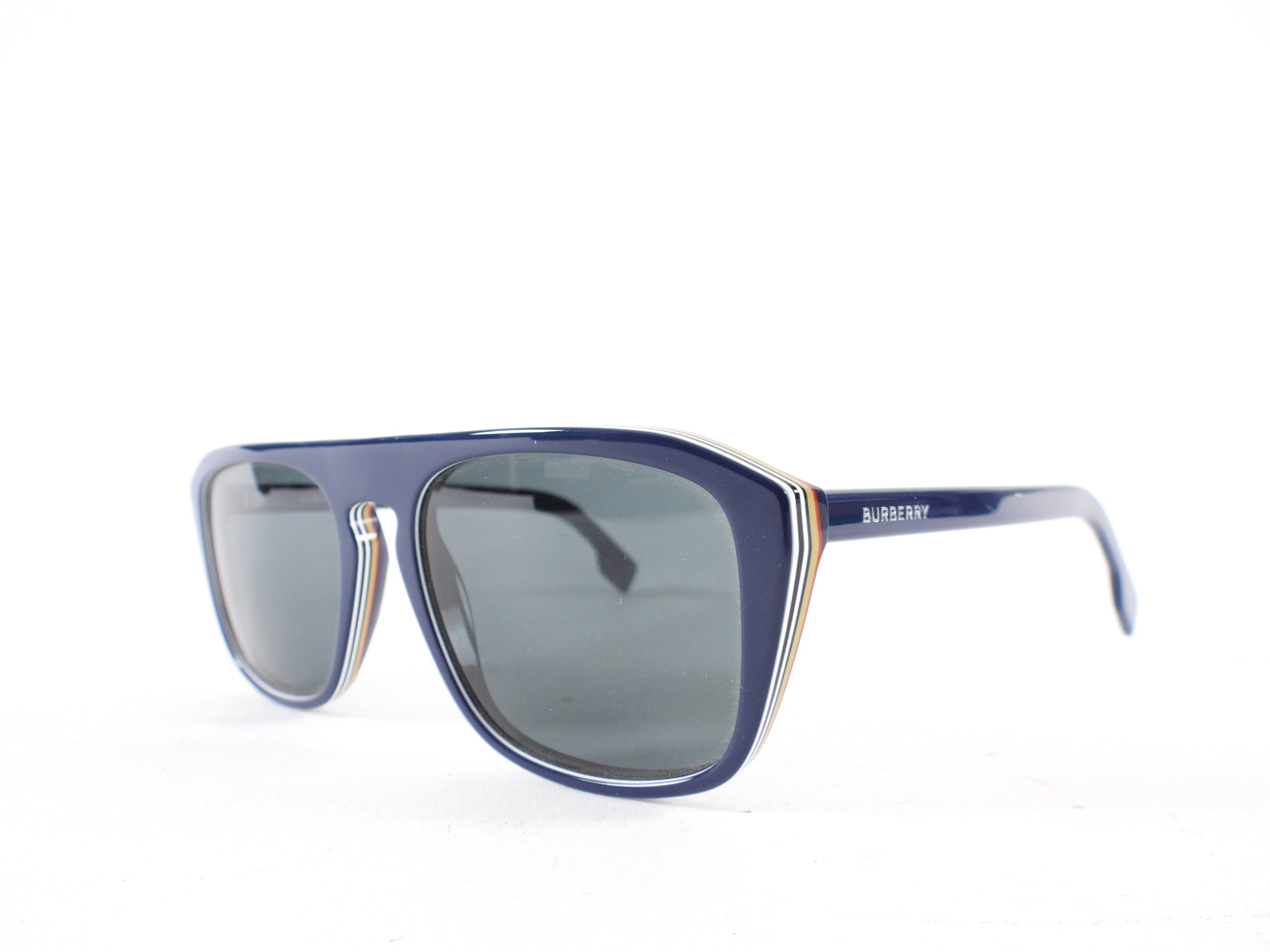 Burberry Navy Stacked Acetate Aviator Sunglasses for Men & Women - Polarized UV Protection Pilot Shades for Driving, Travel & Outdoor Activities