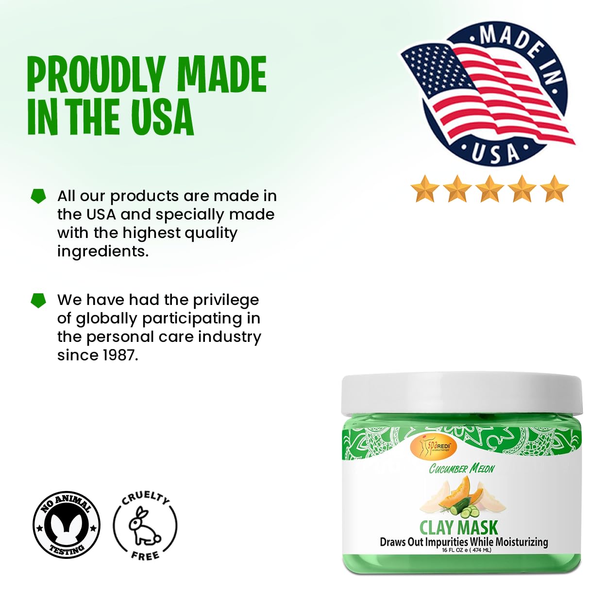 SPA REDI - Cucumber & Melon Clay Mask (16 Oz) - Deep Cleansing Body & Pedicure Treatment | Pore Purifying, Detoxifying & Hydrating Facial Mask for Glowing Skin | Perfect for Spa Days & At-Home Self Care Routines