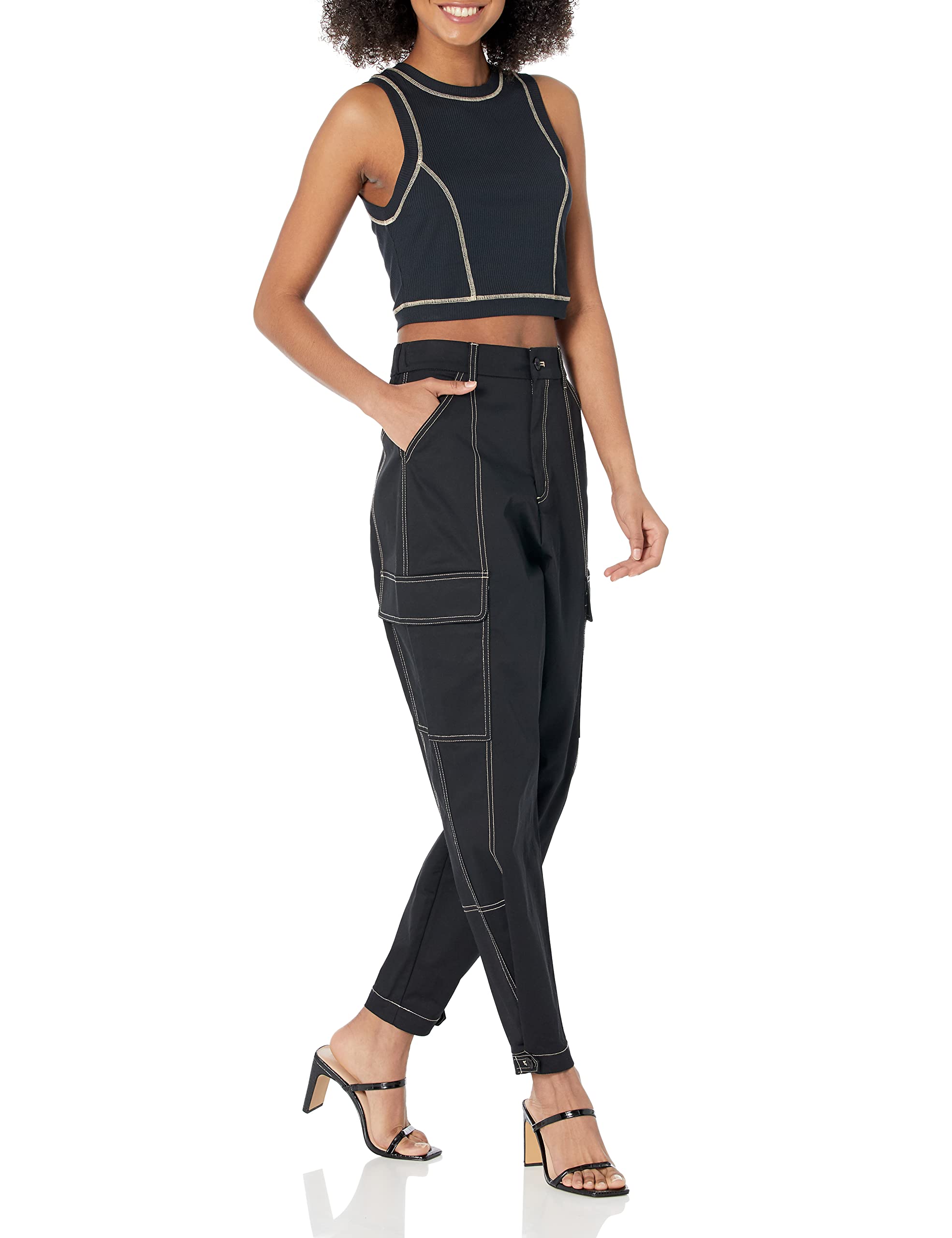 The Drop Women's Brielle Contrast Stitched Cropped Tank Top - Stylish Summer Casual Wear for Beach, Outing & Daily Fashion
