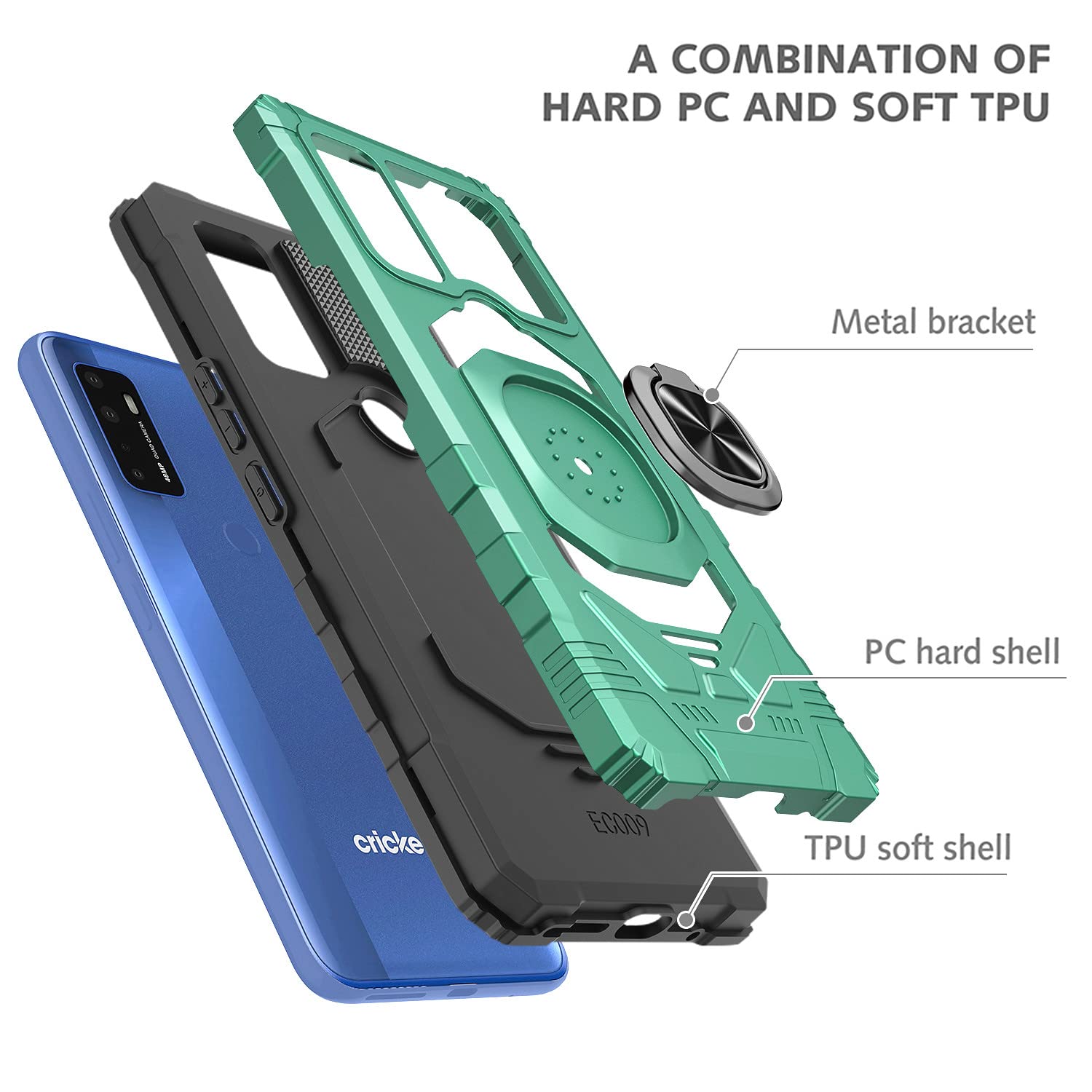 Premium Shockproof Case for Alcatel TCL 4X 5G (T601DL) with Tempered Glass Screen Protector [2-Pack] - Heavy Duty Drop Protection, 360° Magnetic Ring & Kickstand - Green | Perfect for Outdoor Activities, Work & Daily Use