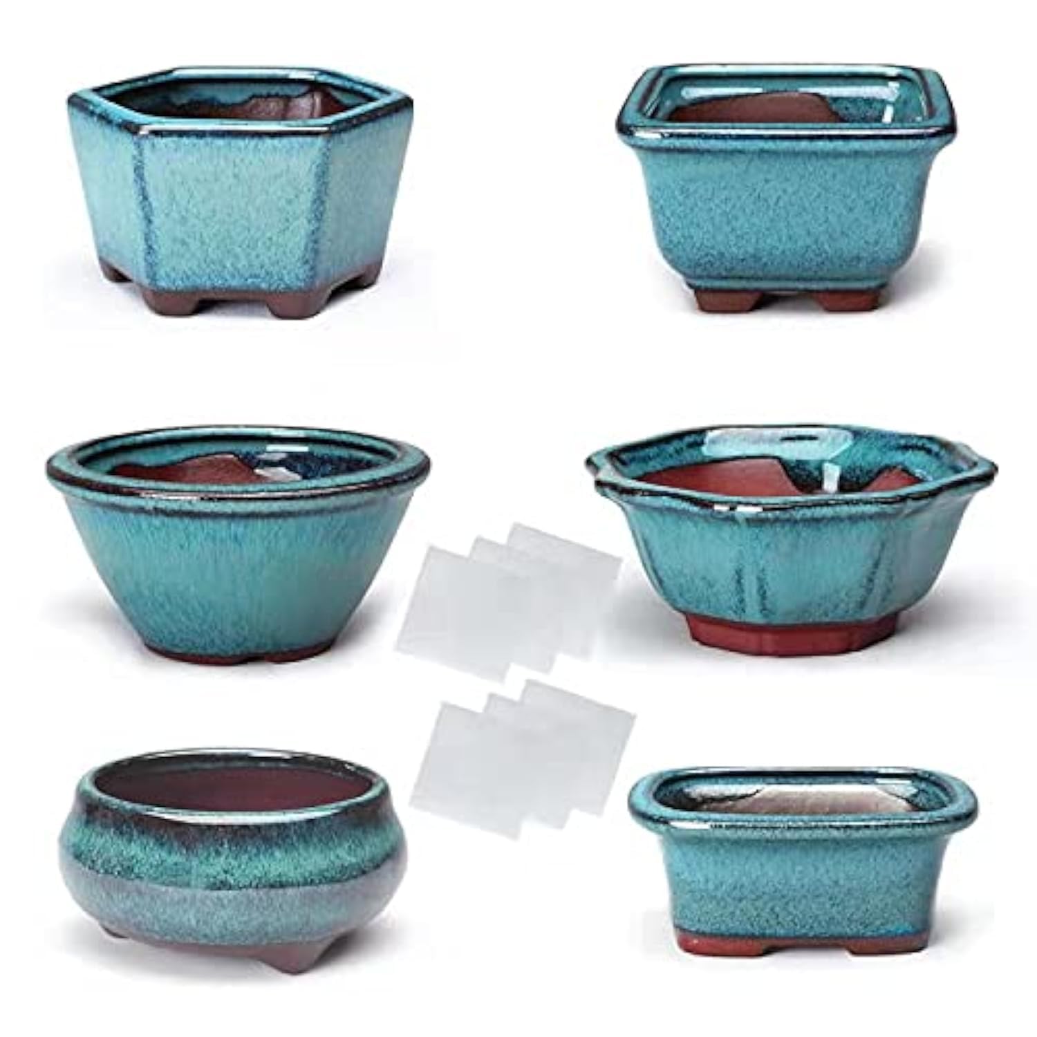 6-Pack Ceramic Succulent Pots with Drainage Holes - Small Glazed Planters for Indoor Plants, Cacti & Herbs - Includes 6 Soft Drainage Nets - Perfect for Home Decor, Office Desk & Gift Giving
