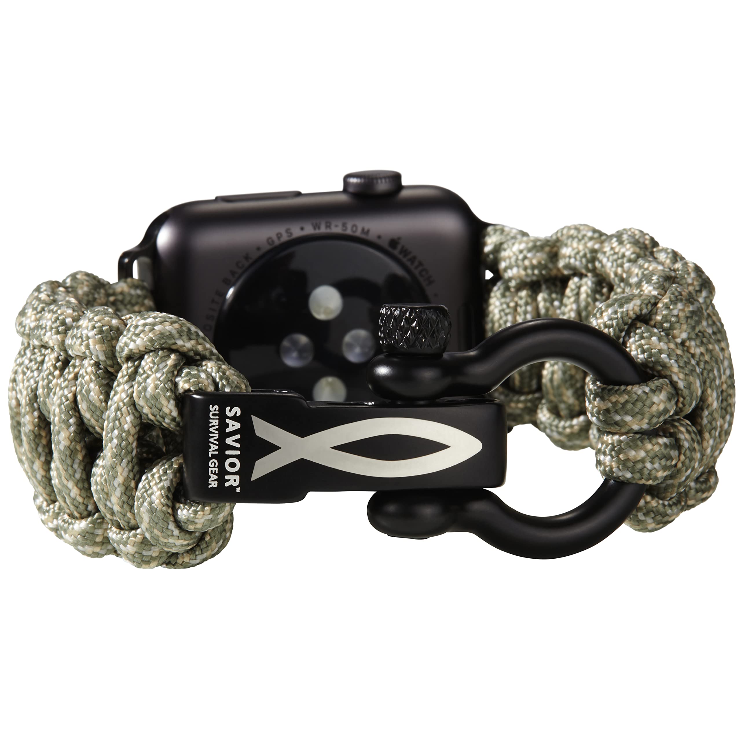 Savior Survival Gear Paracord Watch Band for Apple Watch - 550 Paracord & Stainless Steel Shackle, Adjustable Straps Compatible with 42mm 44mm 45mm iWatch Bands (Digital Camo, Unisex) - Perfect for Outdoor Adventures, Hiking, Camping & Emergency Preparedness