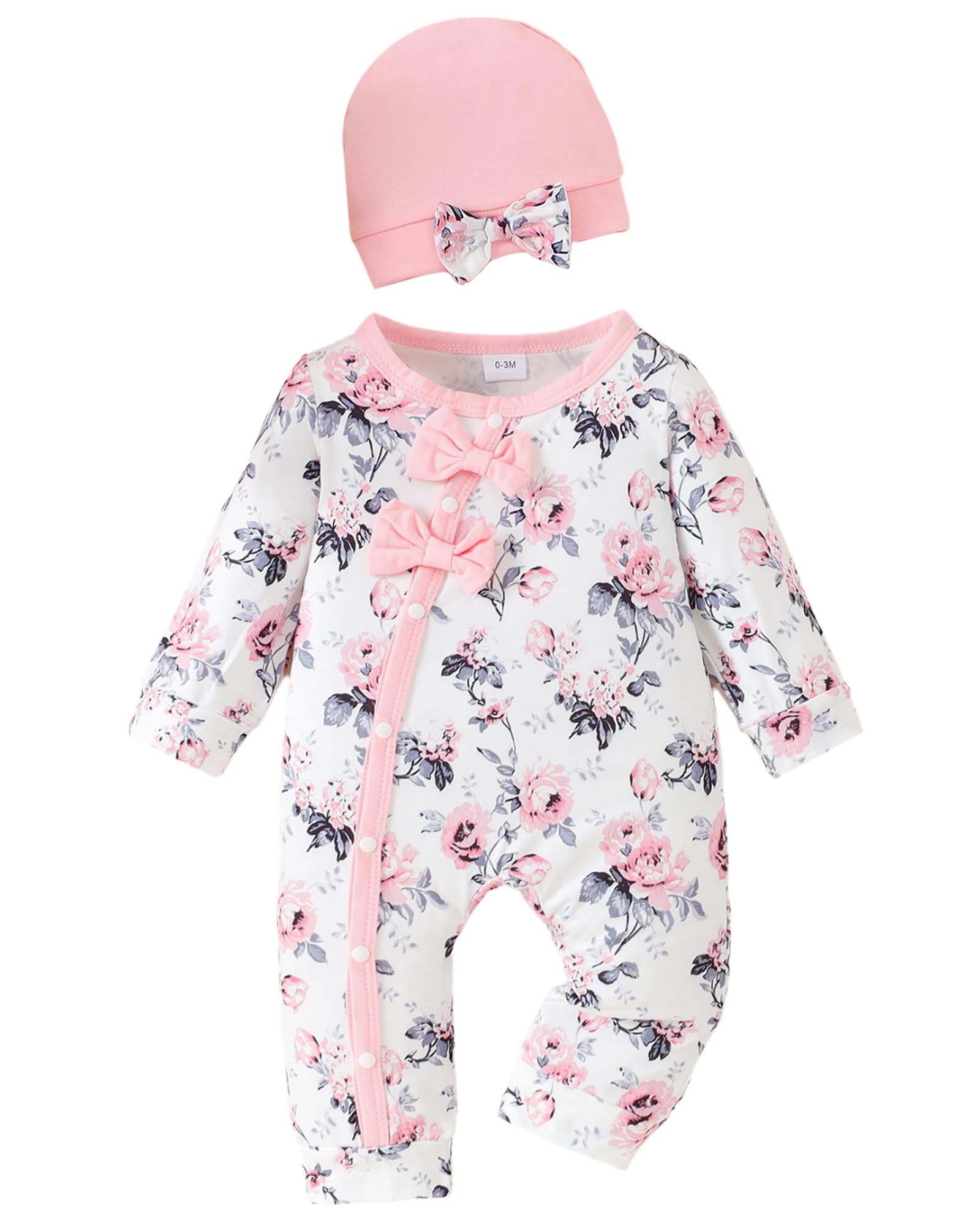 Mioglrie Newborn Baby Girl Clothes - Soft Long Sleeve Romper Jumpsuit with Floral Hat | Fall Winter Infant Outfits for Preemie Girls | Perfect for Photoshoots, Family Gatherings & Daily Wear