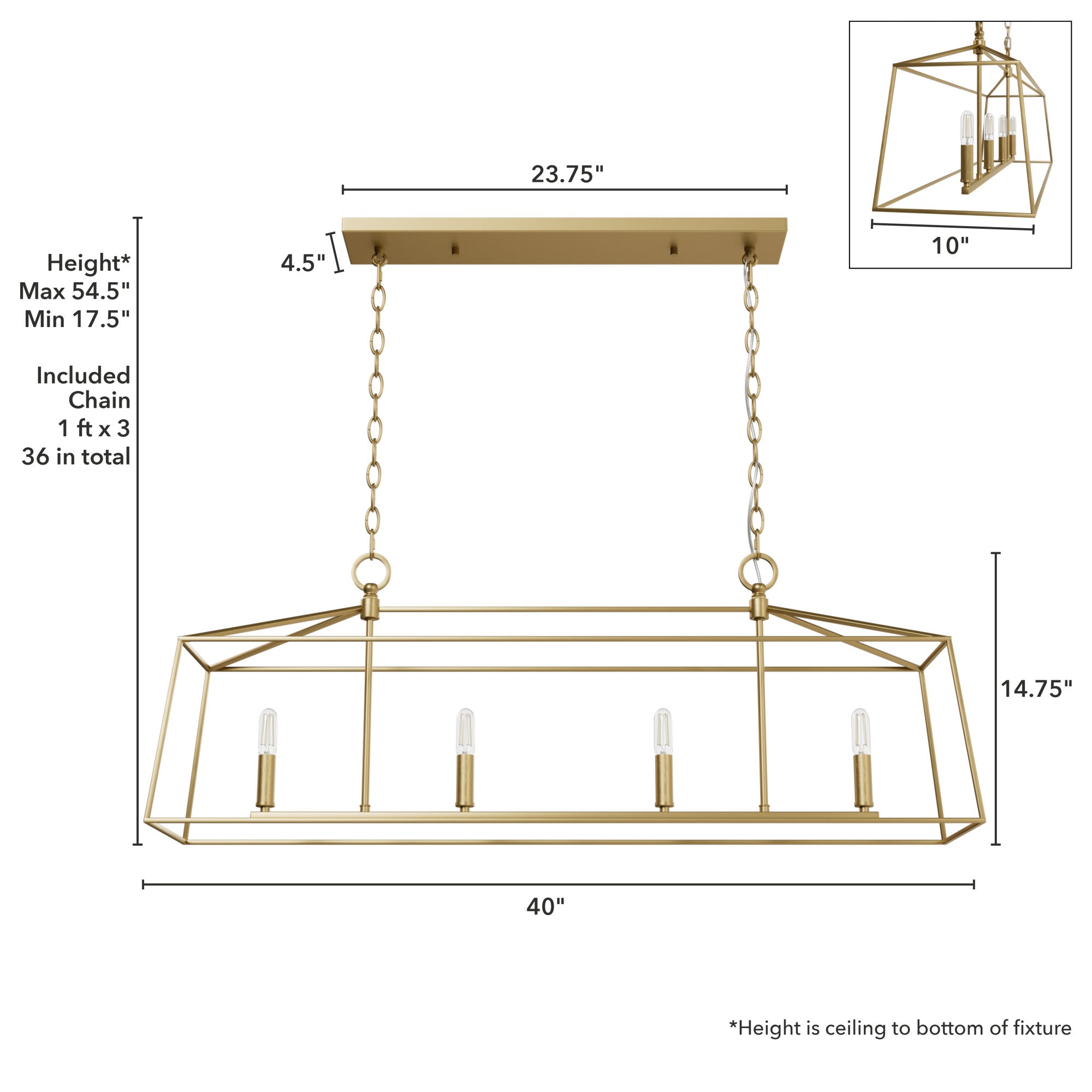 Hunter Fair Oaks Luxe Gold 4-Light Chandelier Ceiling Light Fixture - Jasmine Roth Collection - Elegant Dining Room & Bedroom Lighting for Modern Homes