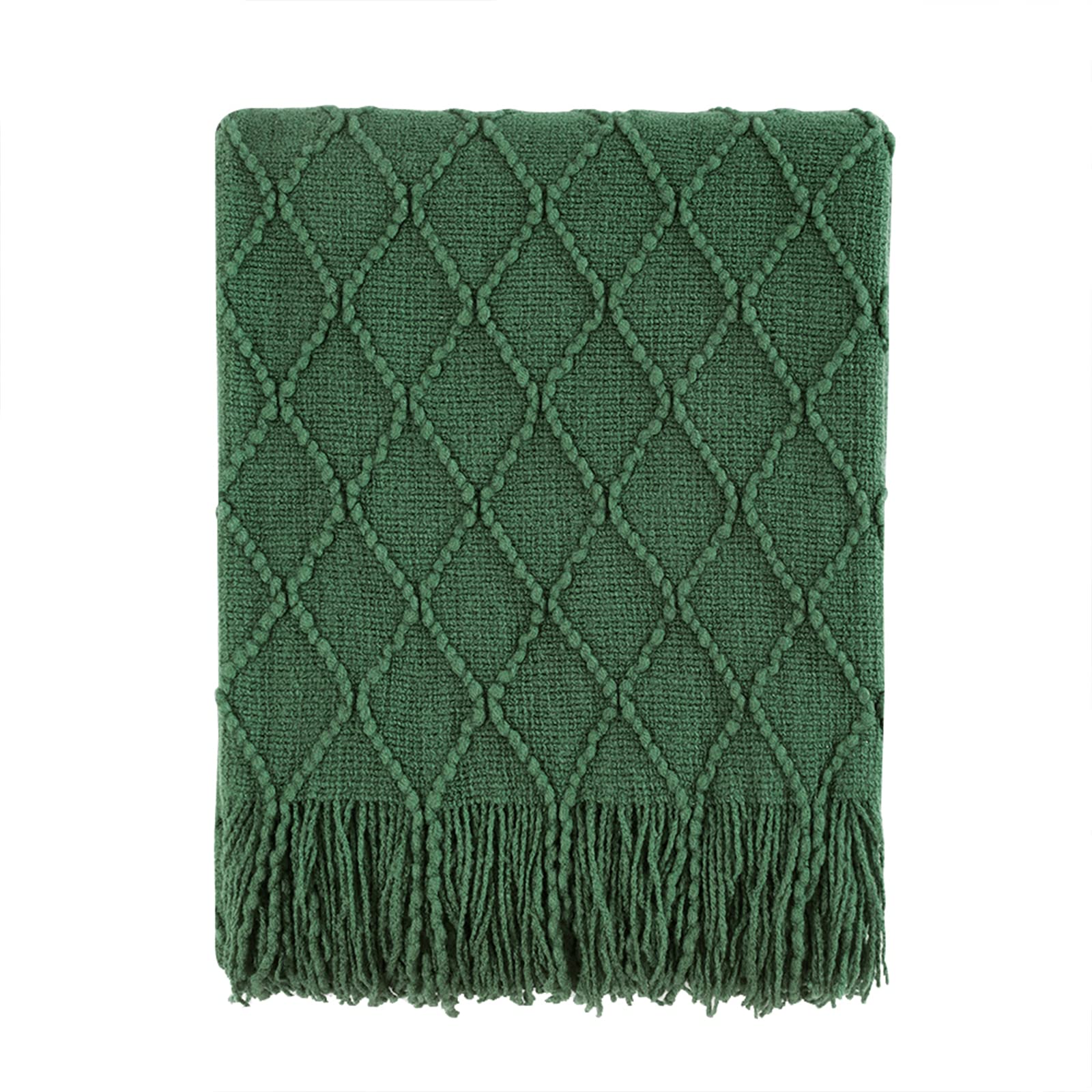 BOURINA Textured Solid Soft Sofa Throw Blanket - Knitted Couch Cover for Living Room, Dark Green, 50x60 Inches (127x152cm) - Cozy Decorative Blanket for Sofa, Bed, Dorm & Winter Warmth