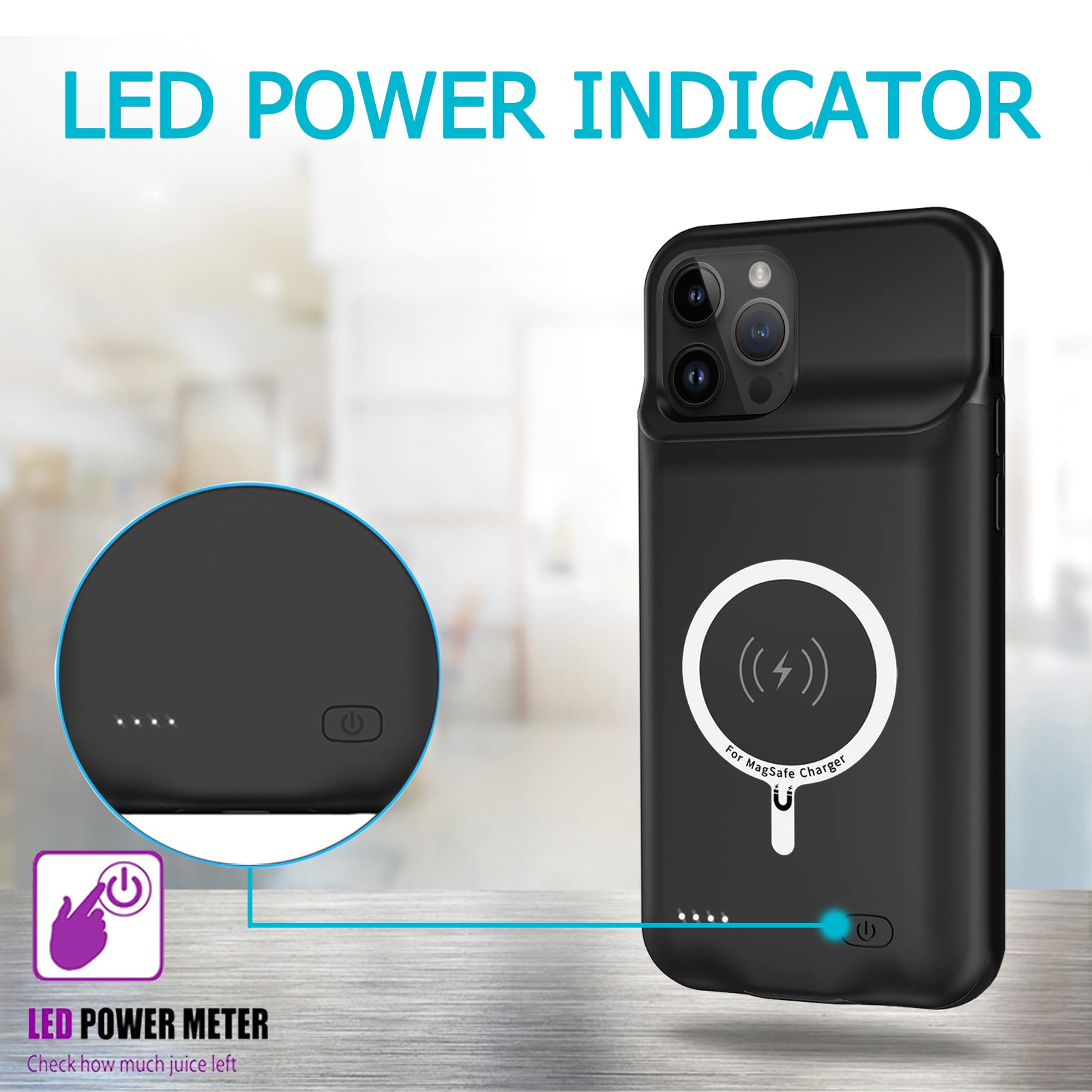 10000mAh Battery Case for iPhone 12/12 Pro - Rechargeable Protective Charging Case with Wireless Charging & CarPlay Support | Portable Extended Power for Travel, Work & Daily Use (6.1 inch, Black)