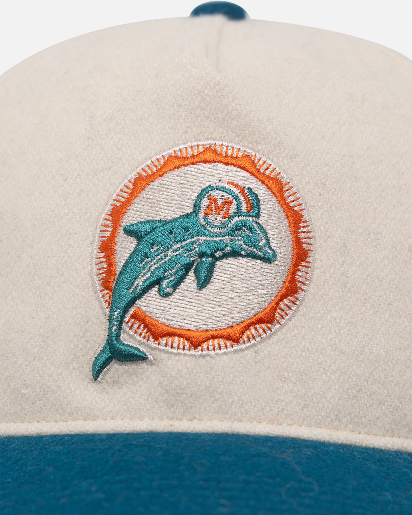 47 Brand Miami Dolphins Legacy Wooly Sure Shot Snapback Hat - Natural/Neptune - Perfect for NFL Games, Tailgating & Sports Fan Gifts