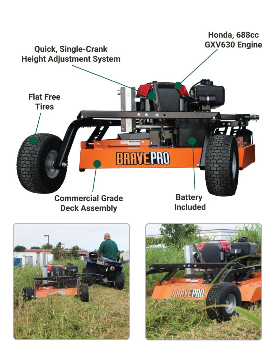 Brave 44-Inch Rough Cut Tow Behind Mower with Honda GXV630 Engine - Ideal for Large Property Lawn Care & Field Maintenance