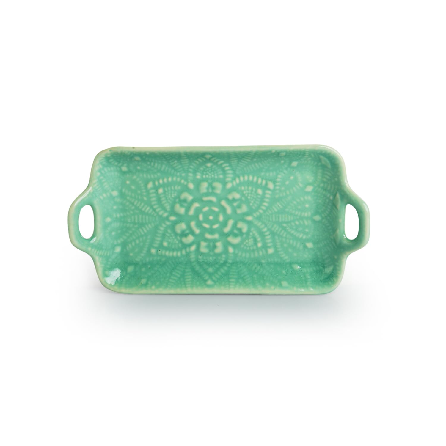 Caribbean Green Ceramic Serving Platter - Hand Glazed, Microwave & Dishwasher Safe - Elegant Dining Table Appetizer Plate for Snacks, Cheese & Hors d'Oeuvres | Perfect for Dinner Parties, Entertaining & Holiday Gatherings