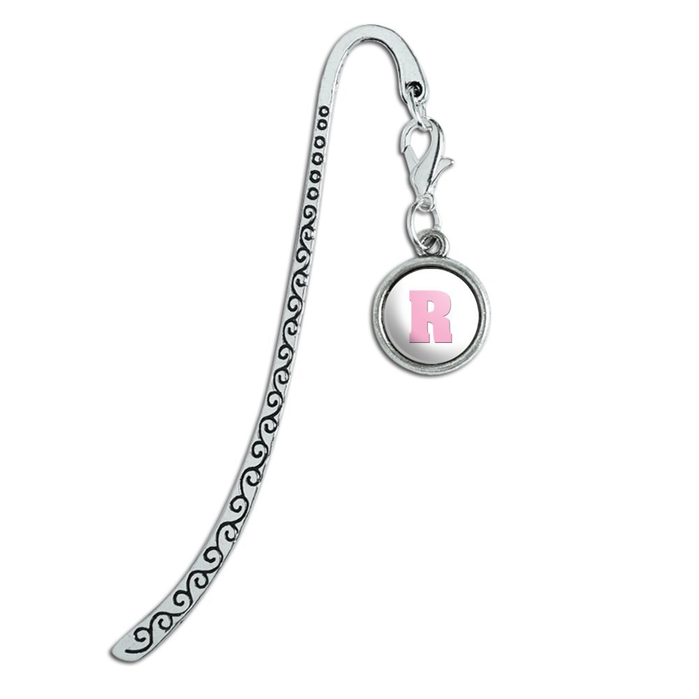 Personalized Metal Bookmark with Charm Letter Initial - Baby Girl Block Font Pink Shower Gift - Letter R Initial - Perfect for Baby Showers, Birthdays & Book Lovers