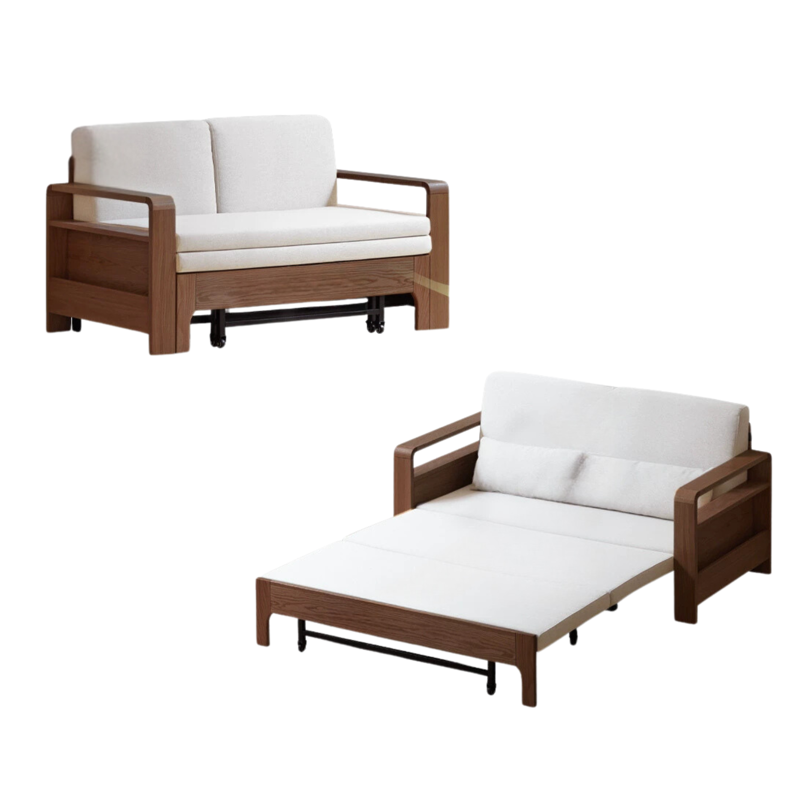 **Oak Solid Wood Folding Sofa Bed – Convertible Sleeper for Small Spaces, Guest Room & Studio Apartments**