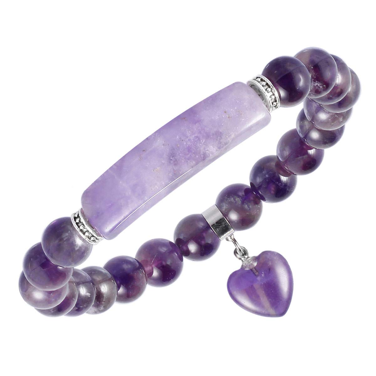 Healing Stone Bracelet for Women - 8mm Chakra Crystal Beads with Heart Charm, Handmade Energy Jewelry for Meditation, Yoga & Spiritual Balance