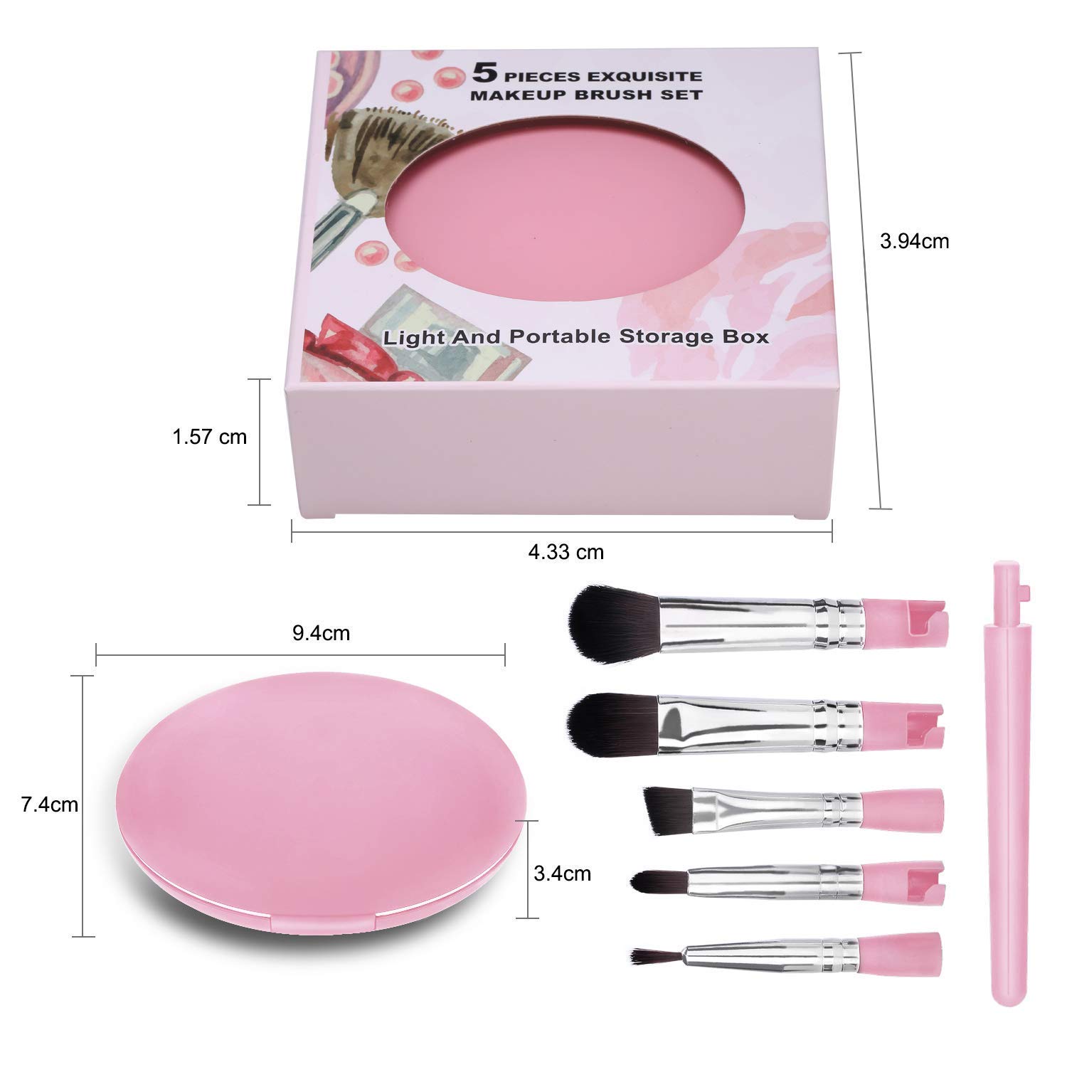 Premium 5-Piece Essential Eye Makeup Brush Set with Portable Storage Box - Concealer, Eyeshadow, Eyeliner, Eyebrow & Lip Brushes (Pink) - Perfect for Travel, Professional Makeup Artists & Everyday Beauty Routine