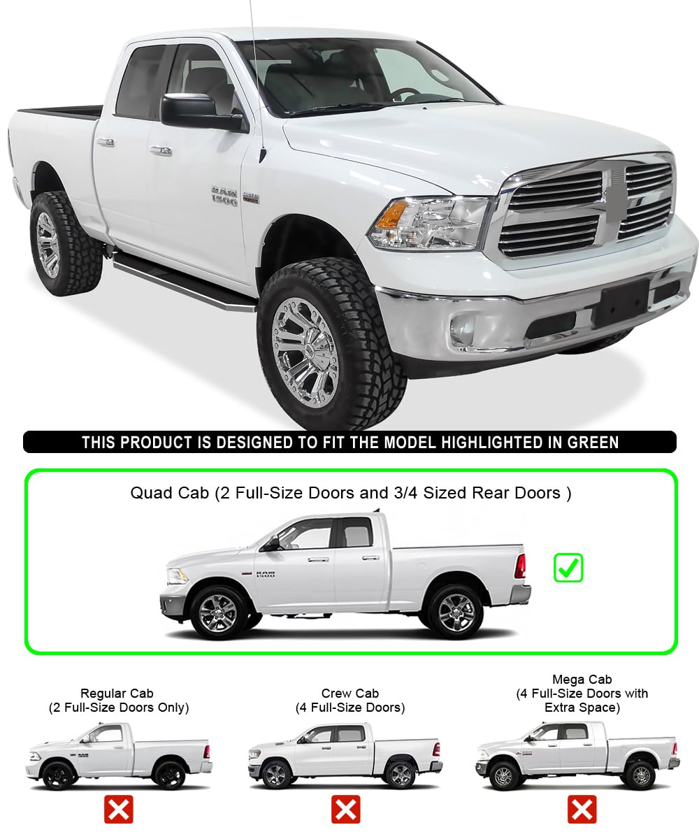APS Polished Running Boards for Dodge Ram 1500 2009-2018 Quad Cab | 6-Inch Wide 304 Stainless Steel Side Steps & Side Bars | Enhanced Truck Access & Style for Off-Road & Daily Driving