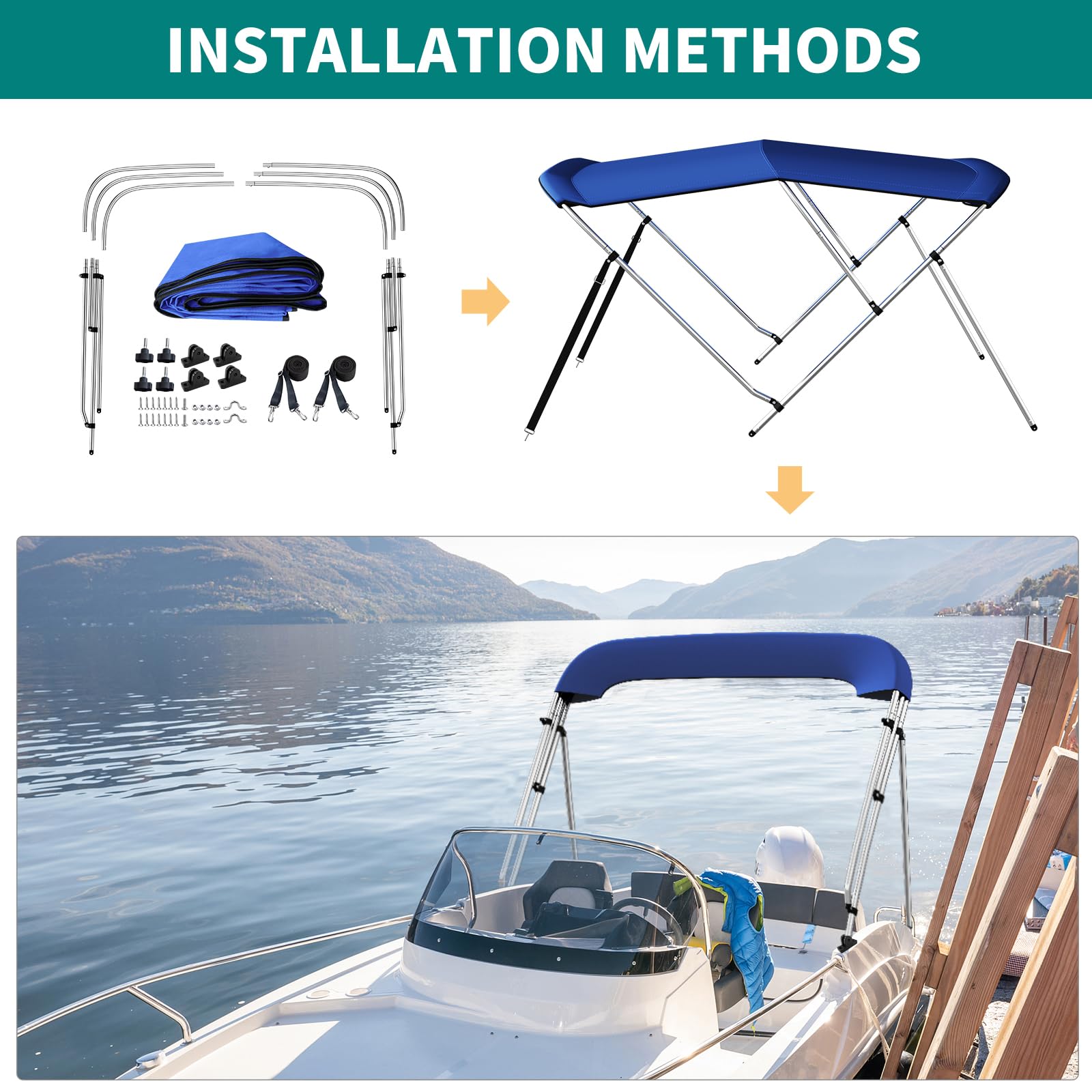 DoCred Foldable Bimini Top Boat Canopy Cover - 63