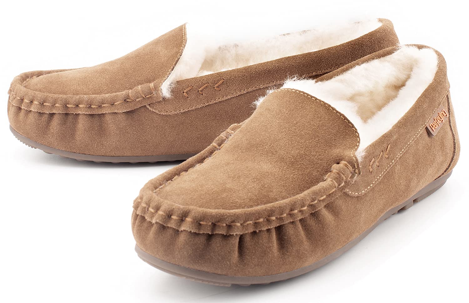 Parfeying Women's Sheepskin Moccasin Slippers - Soft Cow Suede Memory Foam Loafers for Driving & Indoor Comfort - Cozy House Shoes for Relaxing at Home