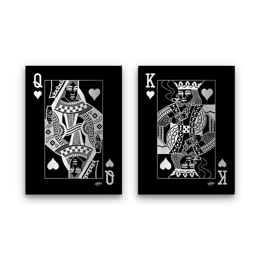 Inktuitive 'Royalty' Platinum Motivational Canvas Wall Art - 16x12 Inch King & Queen Playing Cards Framed Decor (Set of 2) - Perfect for Home Office, Bedroom & Living Room Inspiration