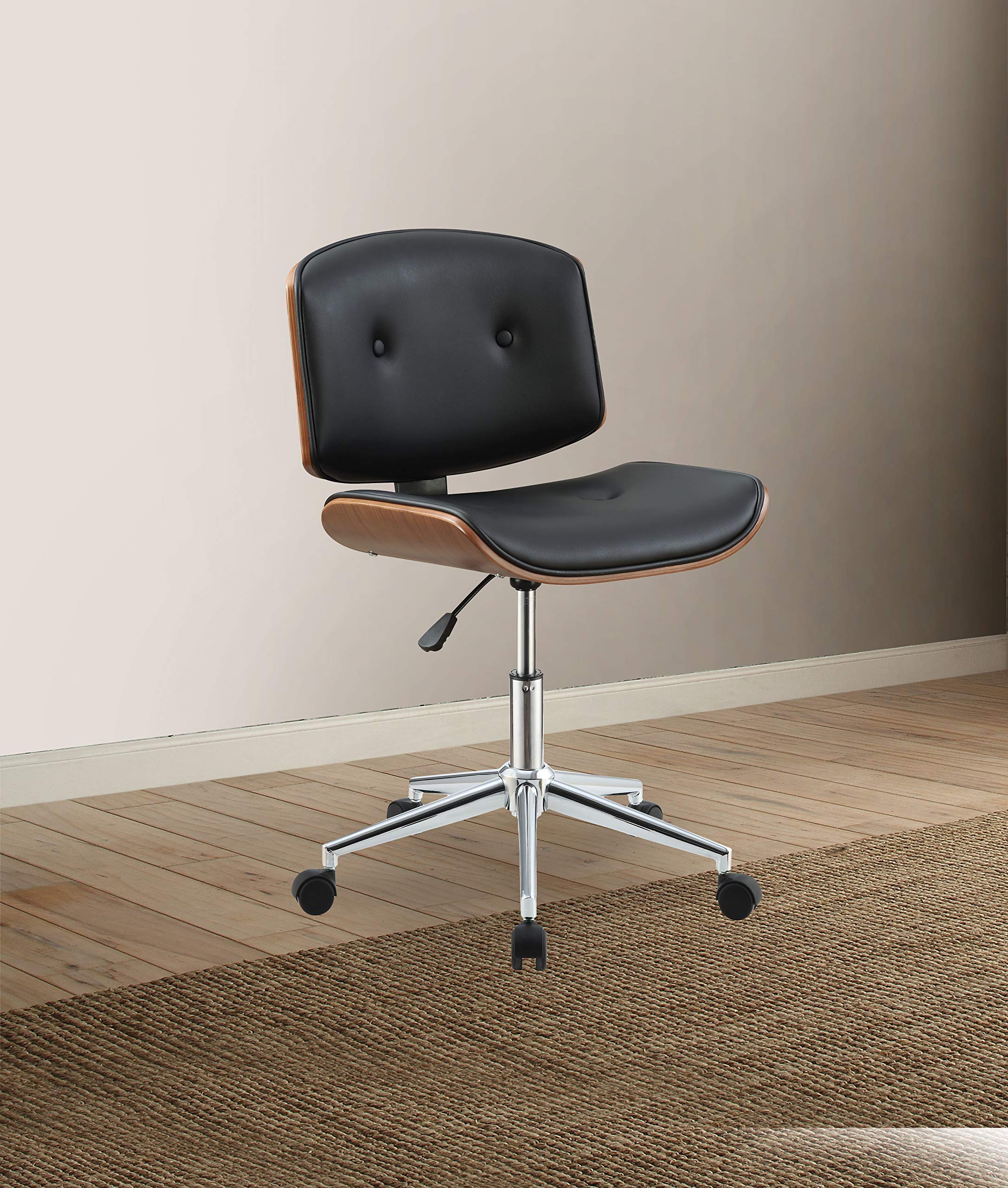 Ergonomic Home Office Chair with Wood Base - PU Upholstered Computer Desk Chair with 360° Swivel & Adjustable Height - Perfect for Workstations, Gaming, Living Room & Vanity Areas