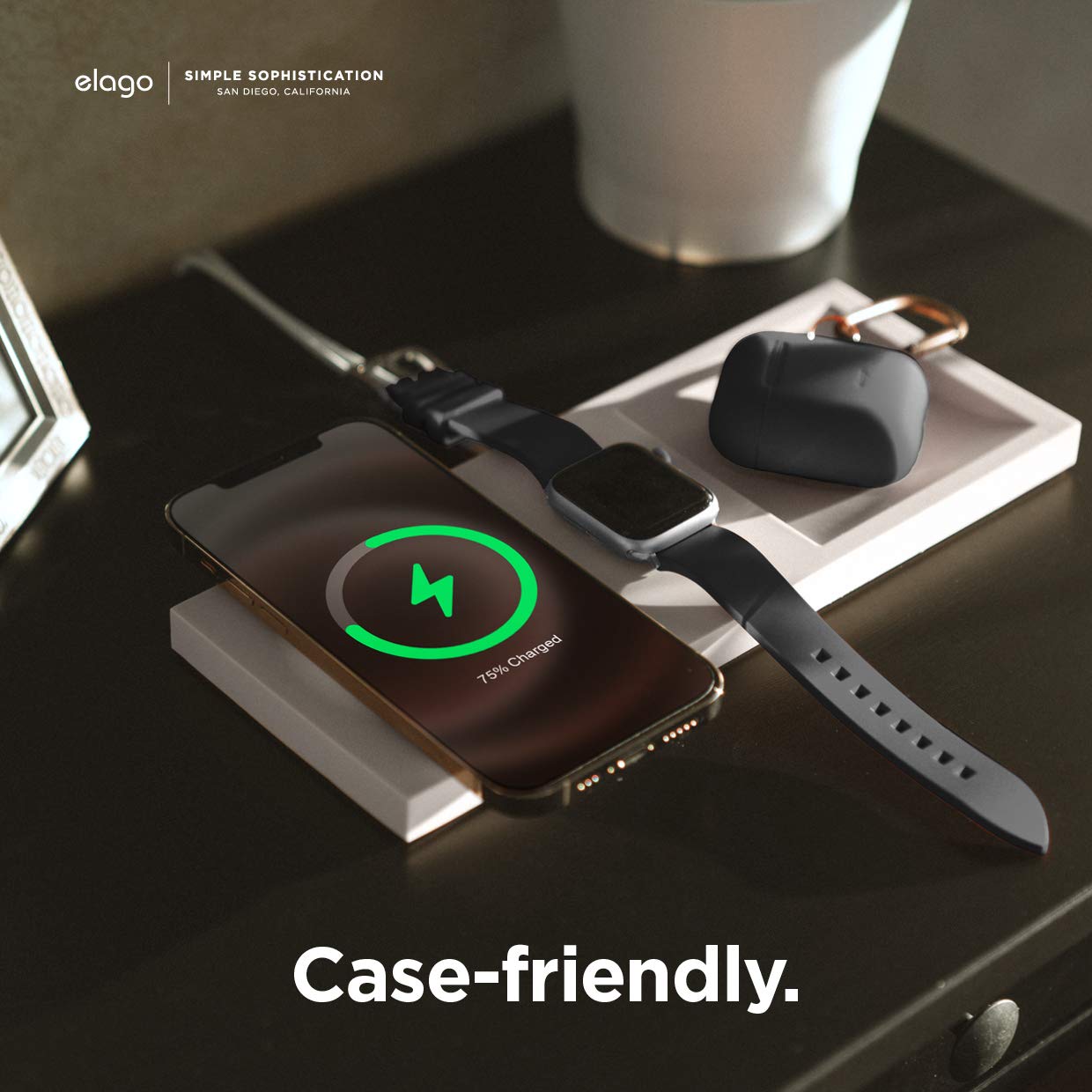 elago MagSafe Charging Tray Duo - Compatible with iPhone 16/15/14/13/12, Apple Watch & AirPods Wireless Charging Stand | Organize Your Nightstand, Office Desk or Travel Essentials | Stone Design (Charging Cable Not Included)