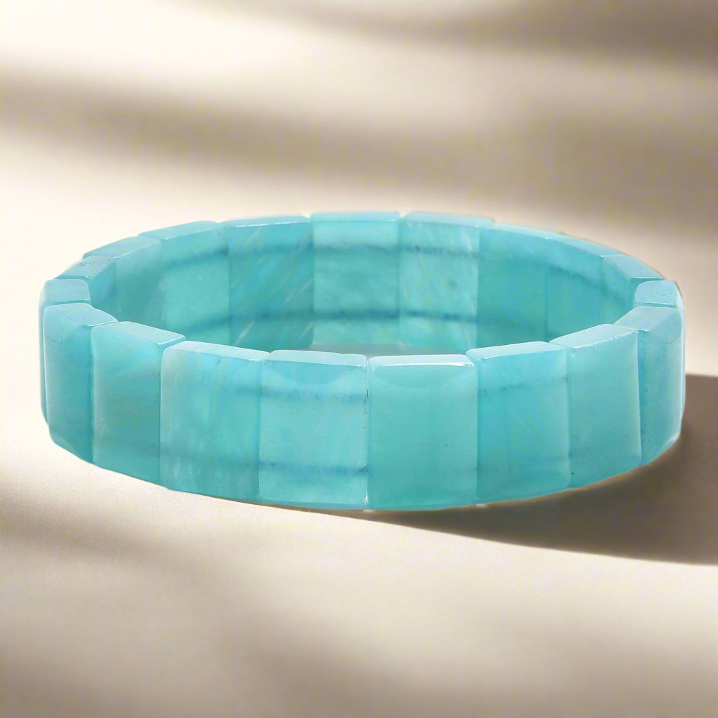 Amazonite Square Gemstone 15mm Beads Stretch Elastic Bracelet for Women - Healing Crystal Jewelry for Stress Relief, Meditation & Yoga Accessories