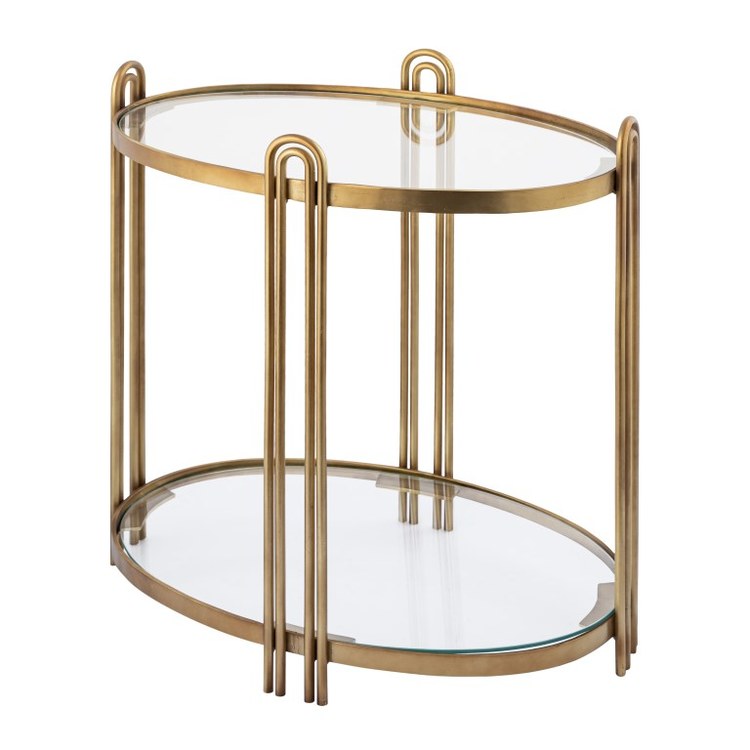 Modern Accent Stool with Arch Design - 23 x 25.5 Inch Brass/Clear Finish - Perfect for Living Room, Bedroom, or Entryway Decor