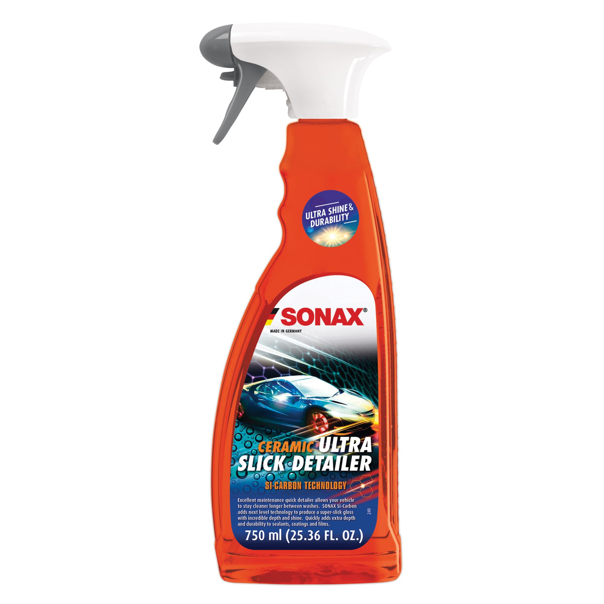 SONAX Ceramic Ultra Slick Detailer - Premium Ceramic Quick Spray for Cars, Si Carbon Ceramic Coating, High Gloss & Durable Protection (750ml/25.4 fl oz) - Perfect for Waterless Wash & Touch-Ups Between Car Washes