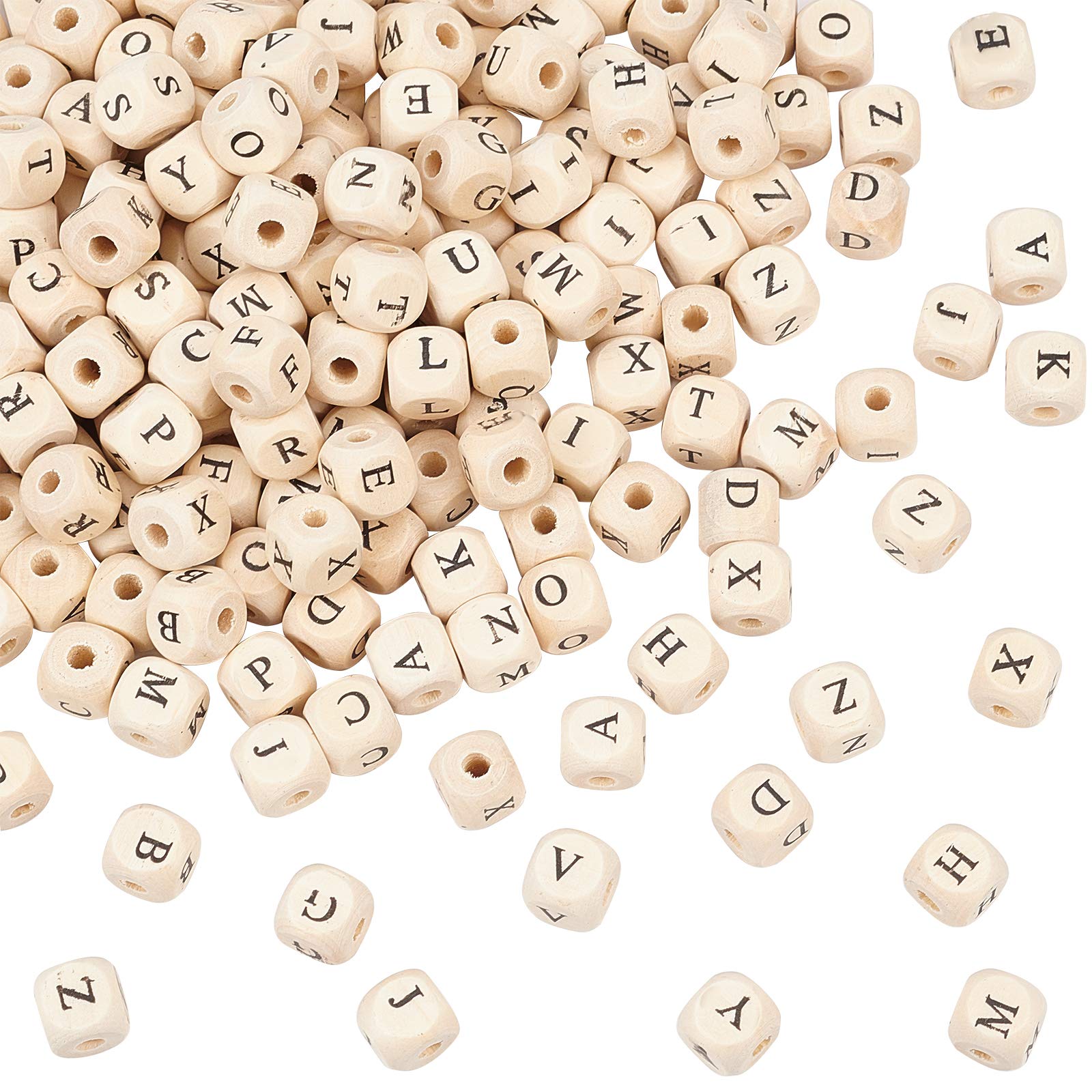 OLYCRAFT 200PCS 10mm Natural Square Wooden Alphabet Beads with Large Hole - DIY Jewelry Making, Bracelets, Necklaces & Craft Projects - Perfect for Personalized Gifts and Scrapbooking