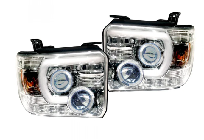 GMC Sierra & Denali 3500 2015-2019 Dually Projector Headlights with Smooth OLED DRLs & Halos - Clear/Chrome - Upgrade for Night Driving & Off-Road Adventures