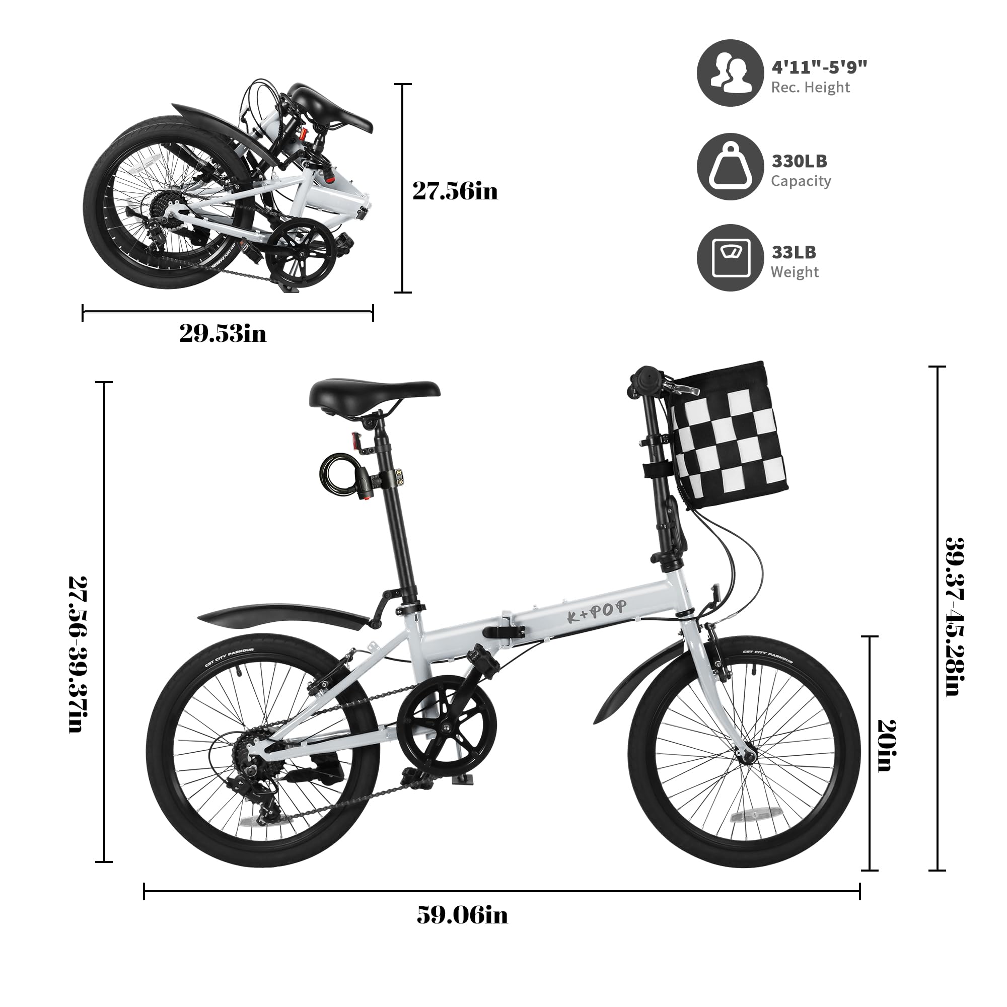 Foldable Bike for Adults - 20 Inch Commuter Bicycle with Detachable Basket, 7-Speed Gears, Lightweight & Portable Folding Bike for City Riding, Travel & Outdoor Adventures | Perfect for Urban Commuting, Weekend Getaways & Camping Trips