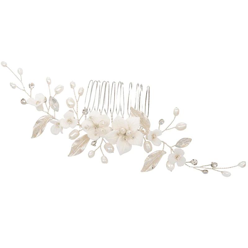 Elegant Silver Floral Hair Comb with Opals and Pearls for Brides - Perfect for Weddings, Prom, and Special Occasions | A7851