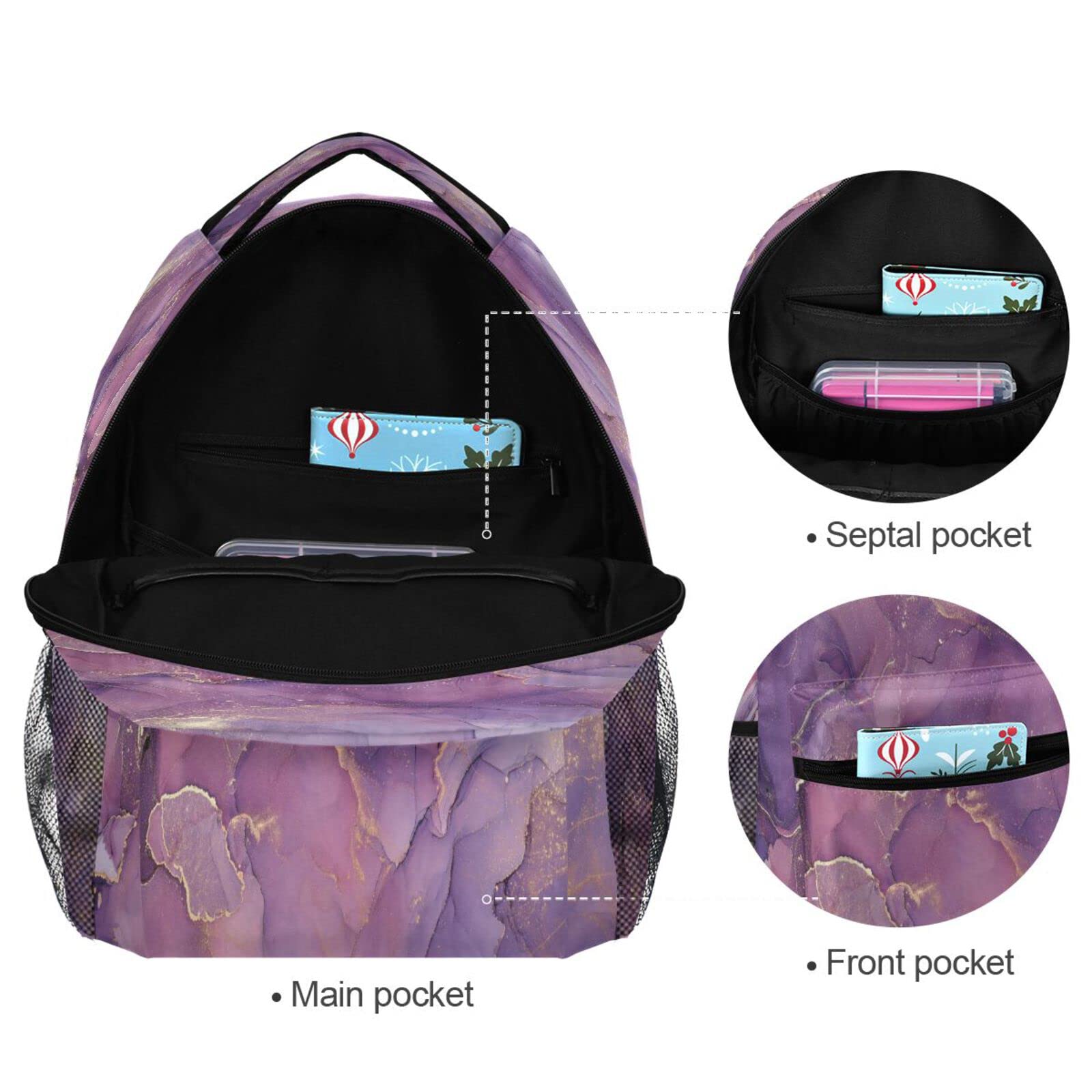**Kcldeci Purple Marble Backpack for Girls - Lightweight Kids School Backpack, Durable Kindergarten Bookbag for Toddler Travel, Daycare & Outdoor Adventures**