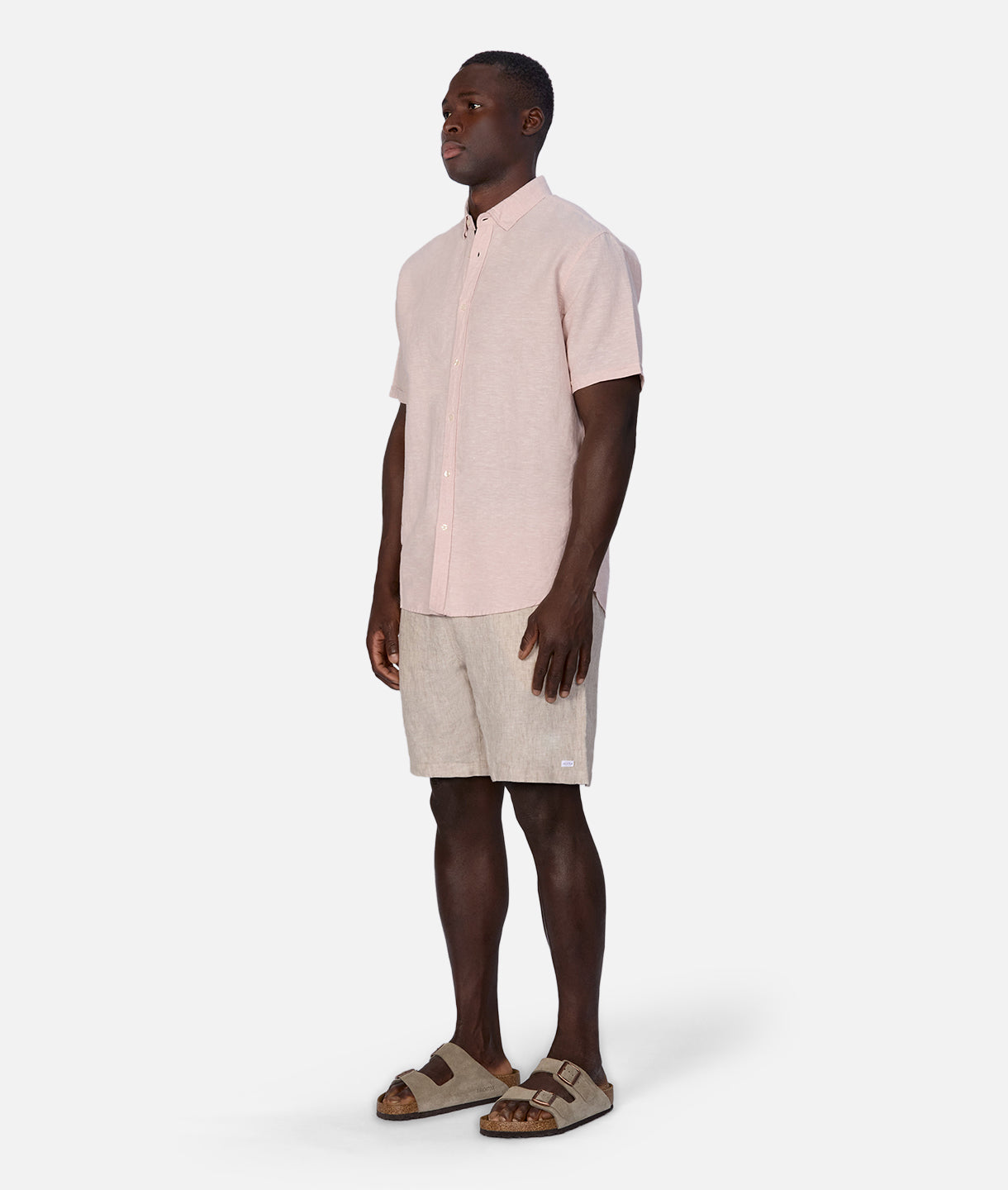 The Tennyson Linen Blend Short Sleeve Shirt in Light Pink | Breathable Summer Casual Top for Men | Perfect for Beach Outings & Weekend Brunch