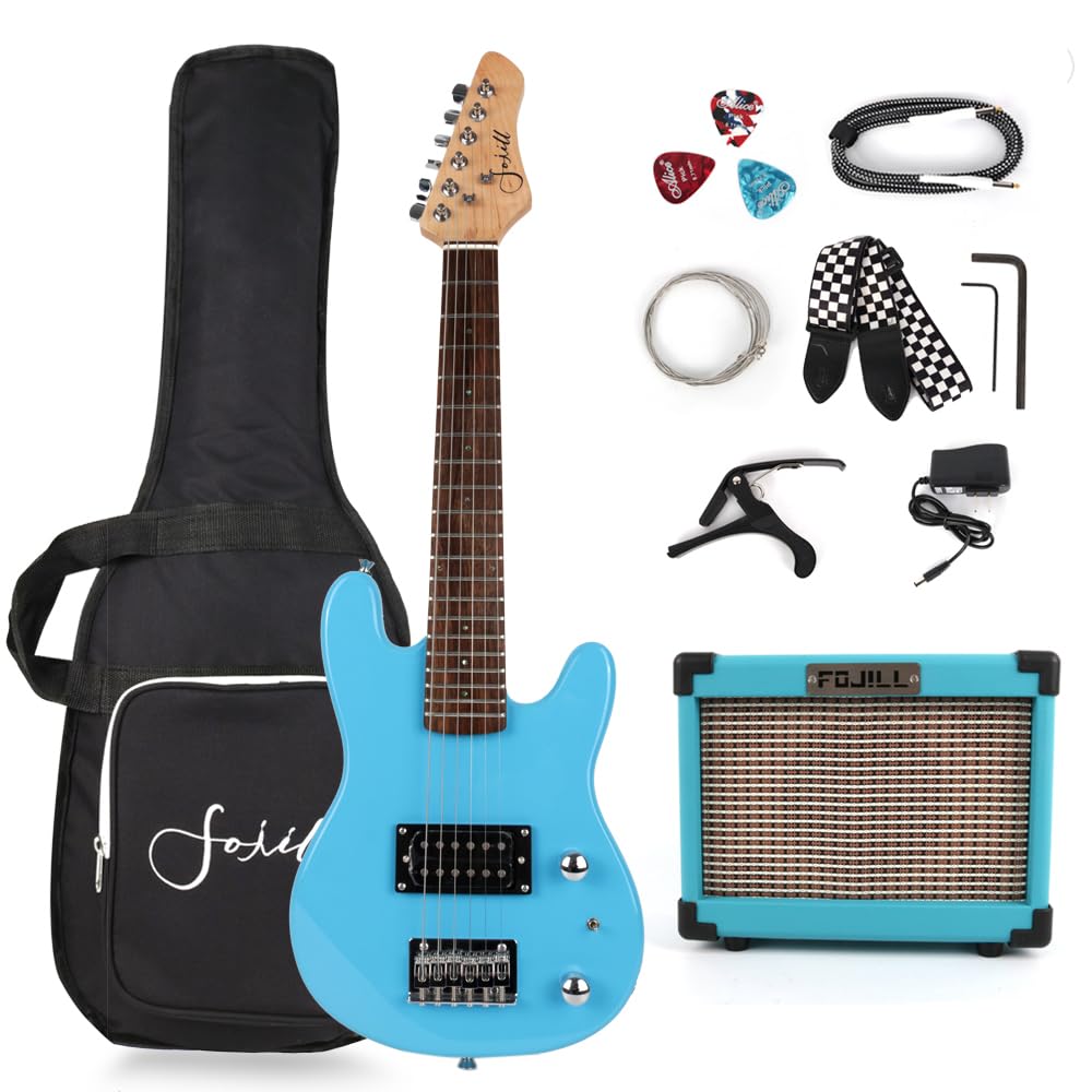 30 Inch Beginner Electric Guitar Kit for Kids & Teens - Starter Package with Amp, 600D Gig Bag, Picks, Cable, Strap & Extra Strings (Blue) - Perfect for Home Practice, Music Lessons & Rock Band Performances